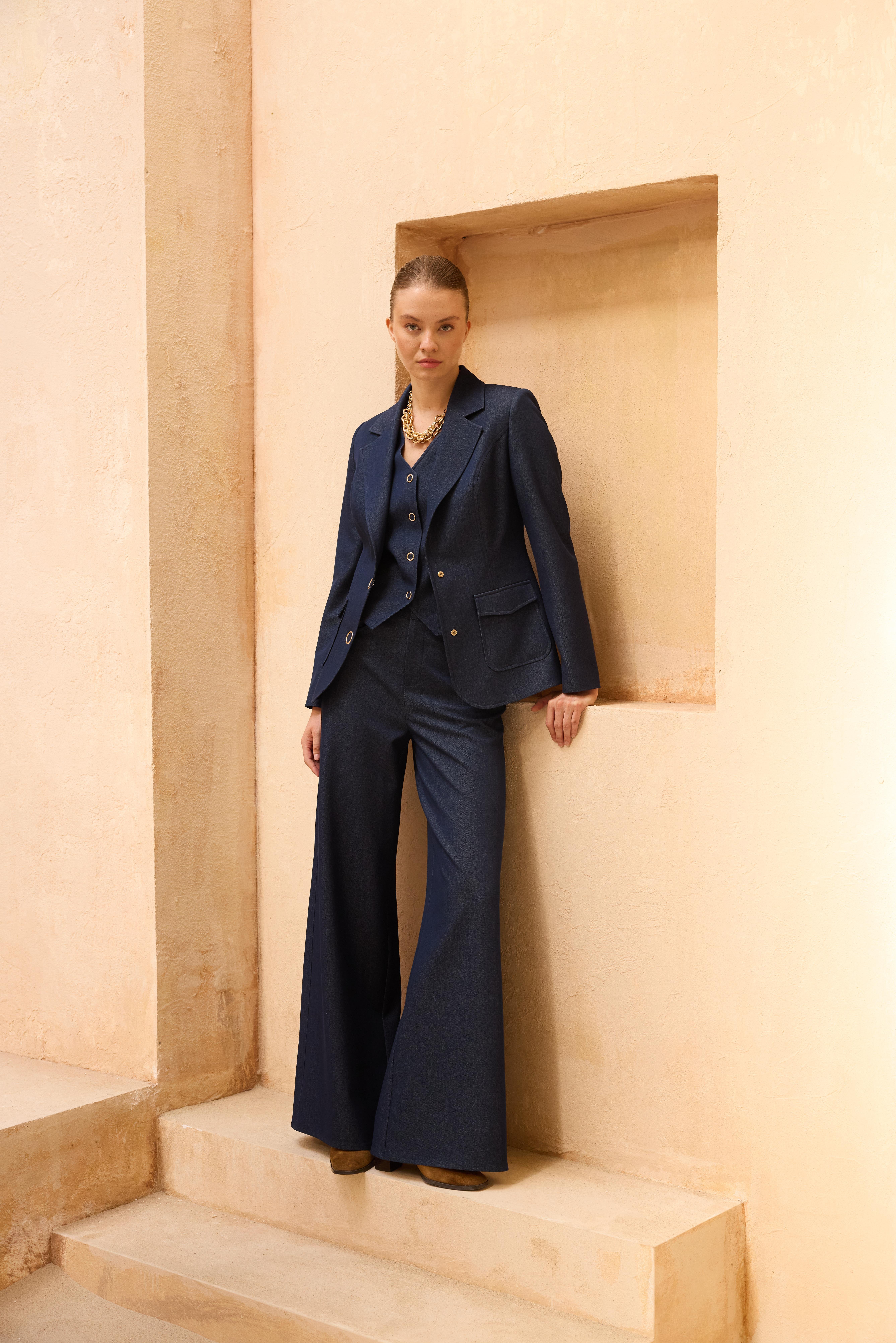 Lacivert-ML58003 Çıtçıt Detaylı Denim Ceket