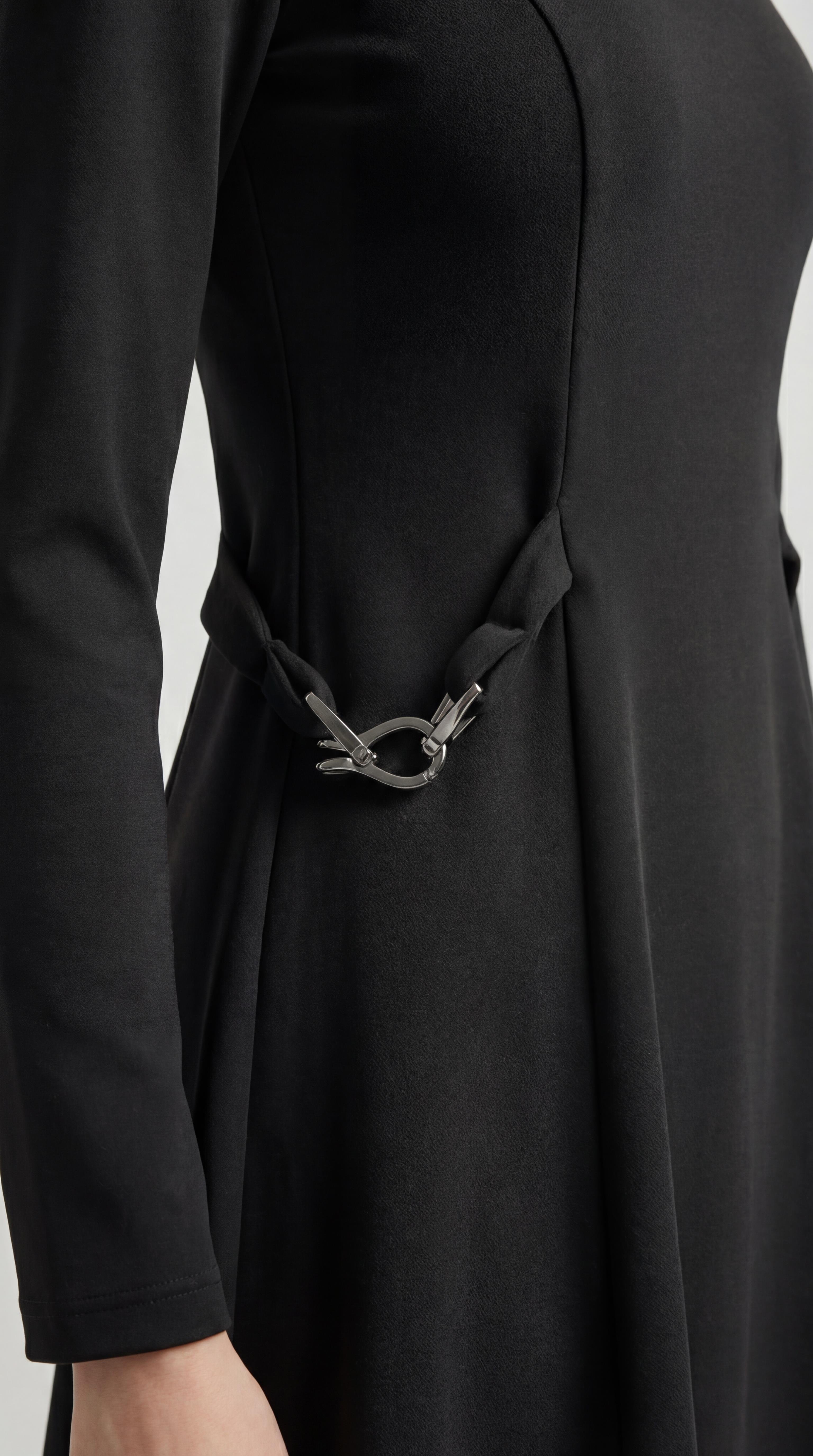Siyah-ML18015 Beli Toka Detaylı Örme Elbise