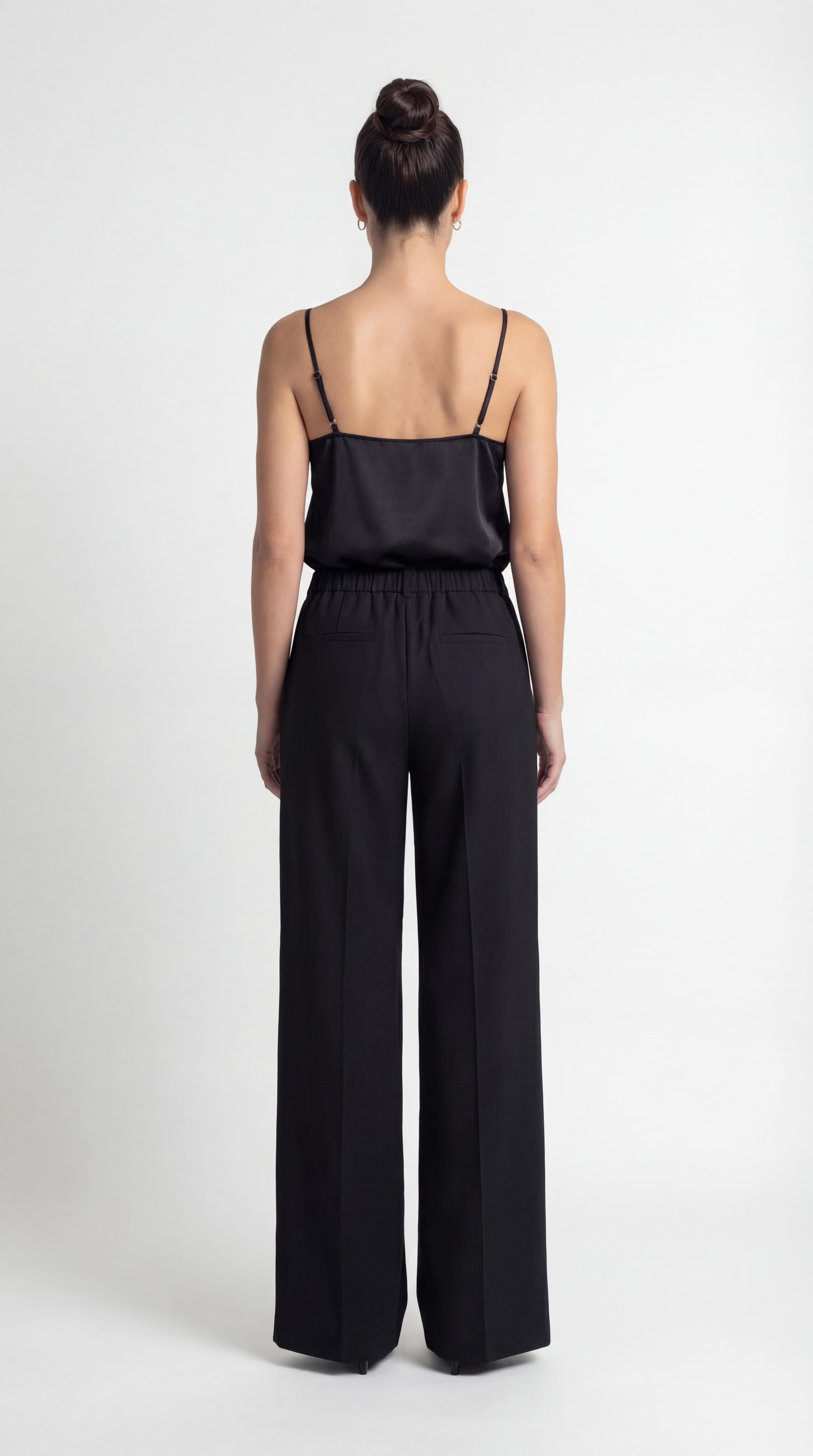 Siyah-ML28028 Saten İp Askılı Bluz