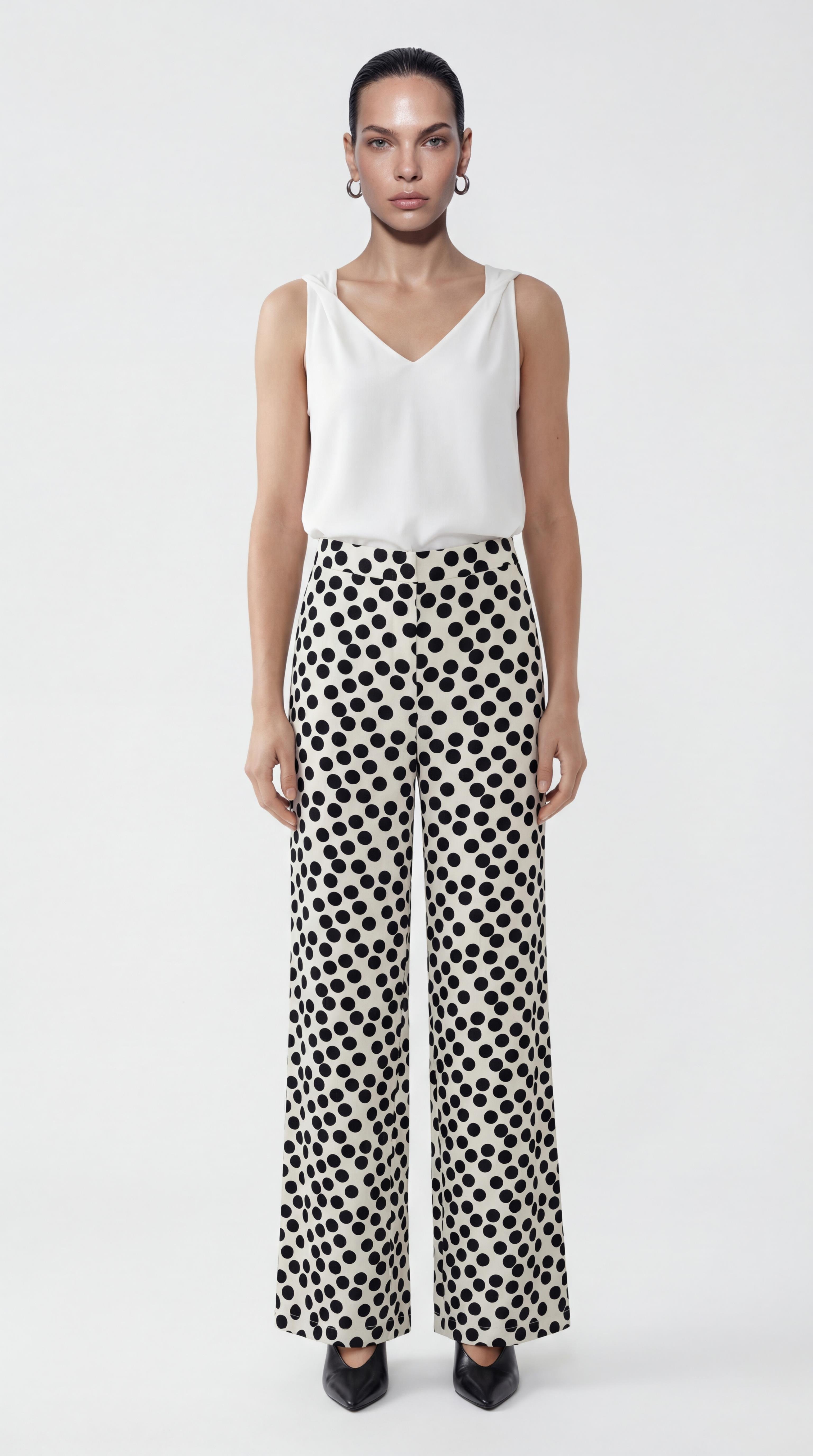 Siyah-ML48001 Beli Lastikli Bol K esim Puantiye Pantolon
