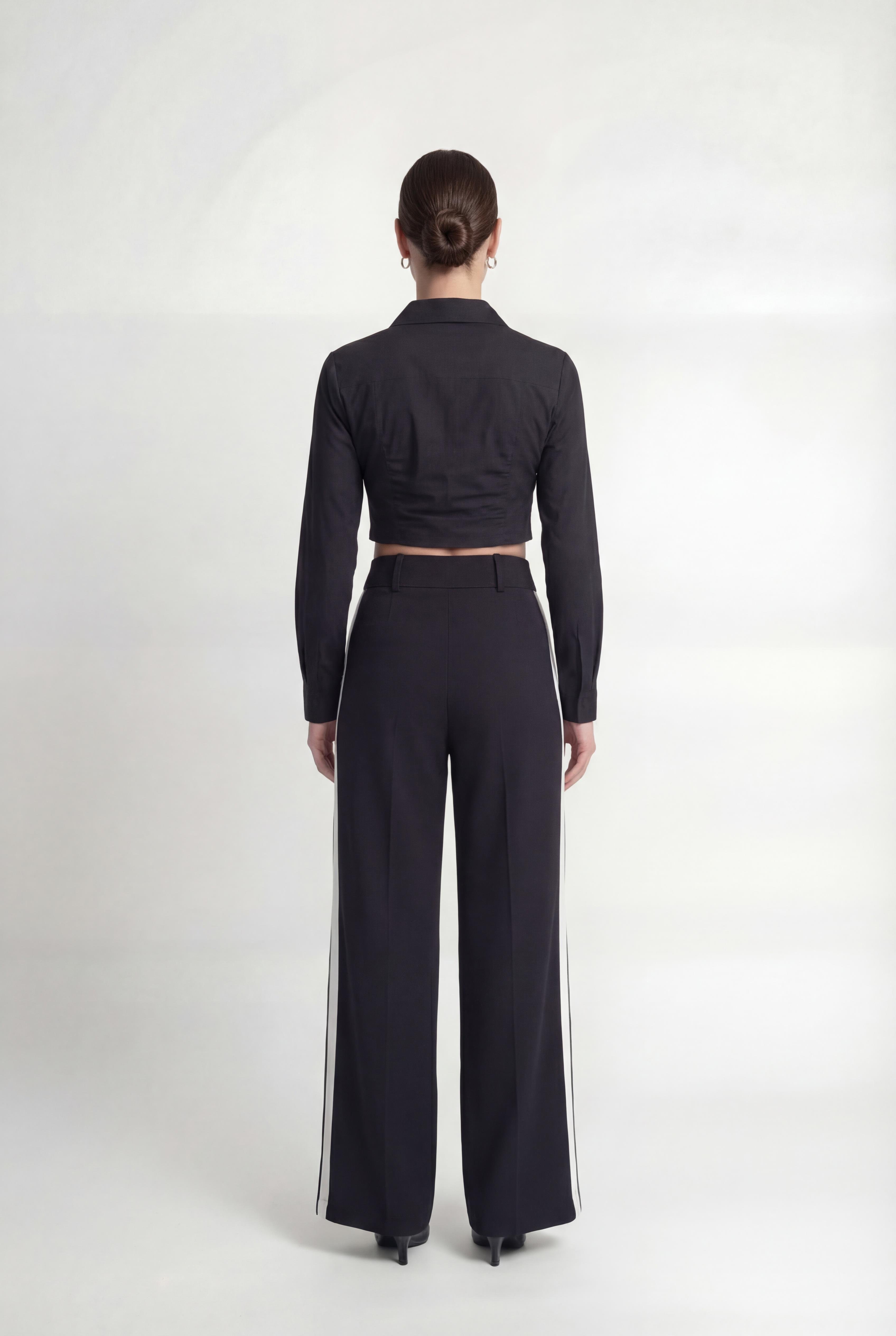 Siyah-ML48004 Kontrast Şeritli Pantolon