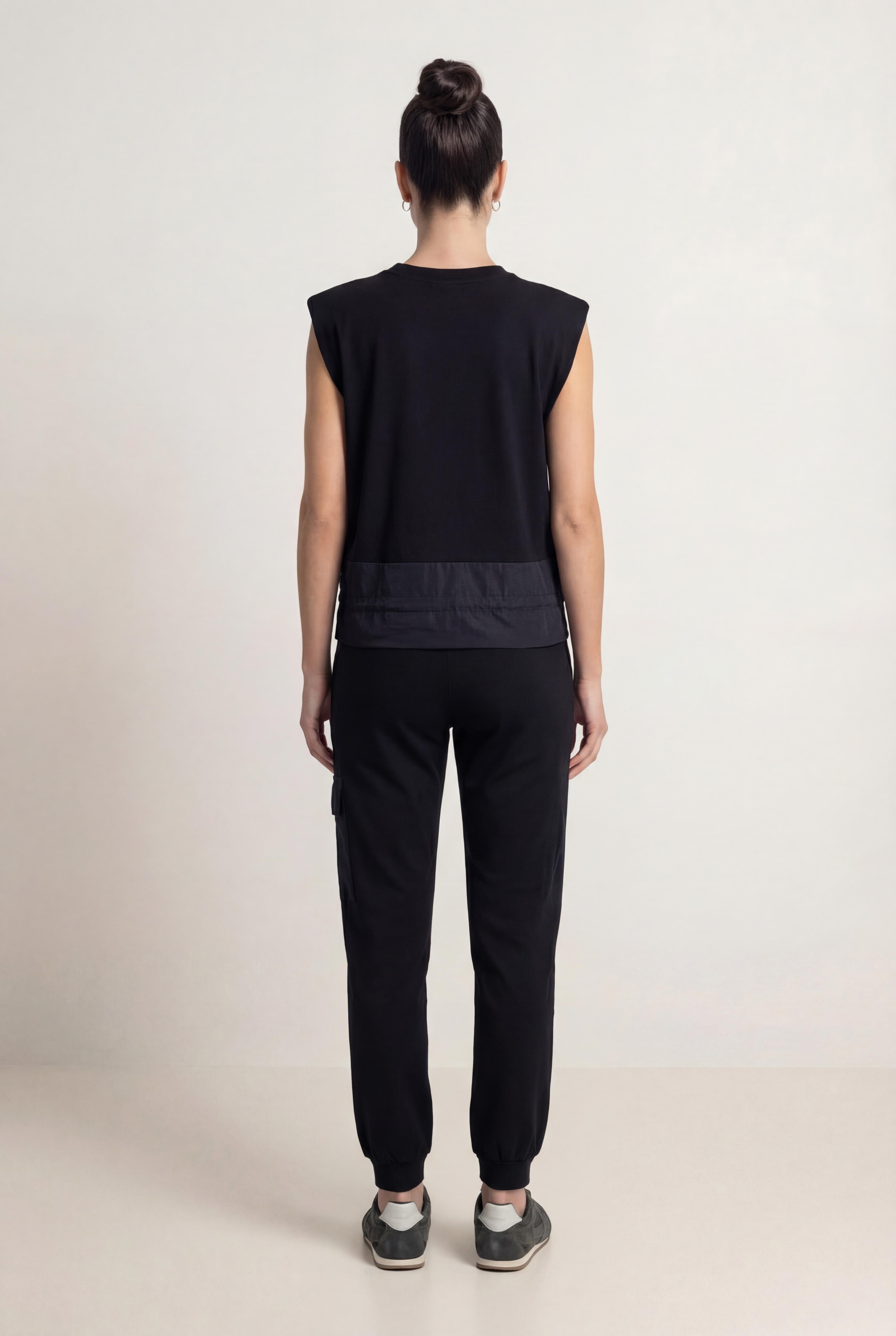 Siyah-ML48043 Beli Lastikli Cep Detaylı Jogger