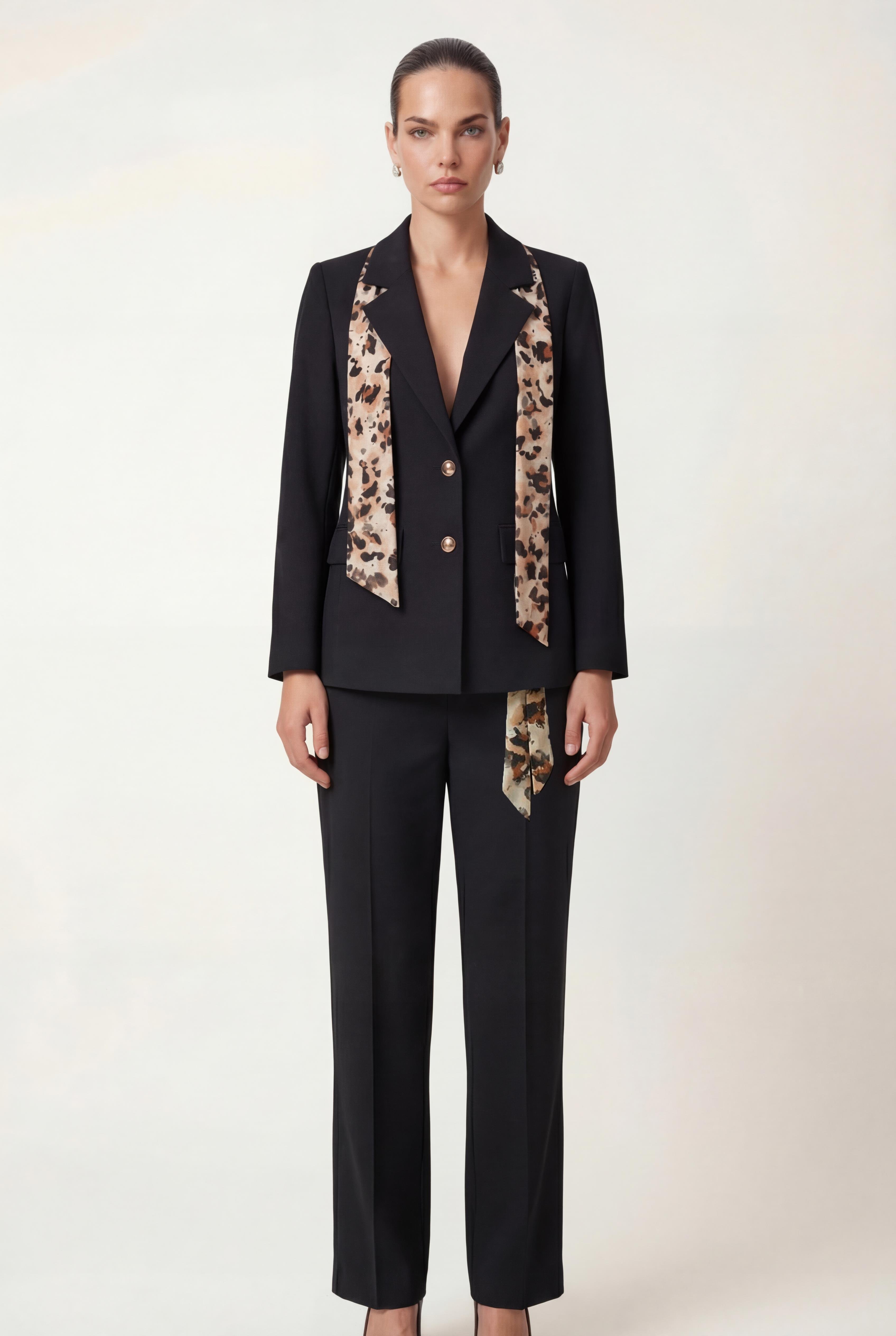 Siyah-ML58005 Fular Detaylı Blazer