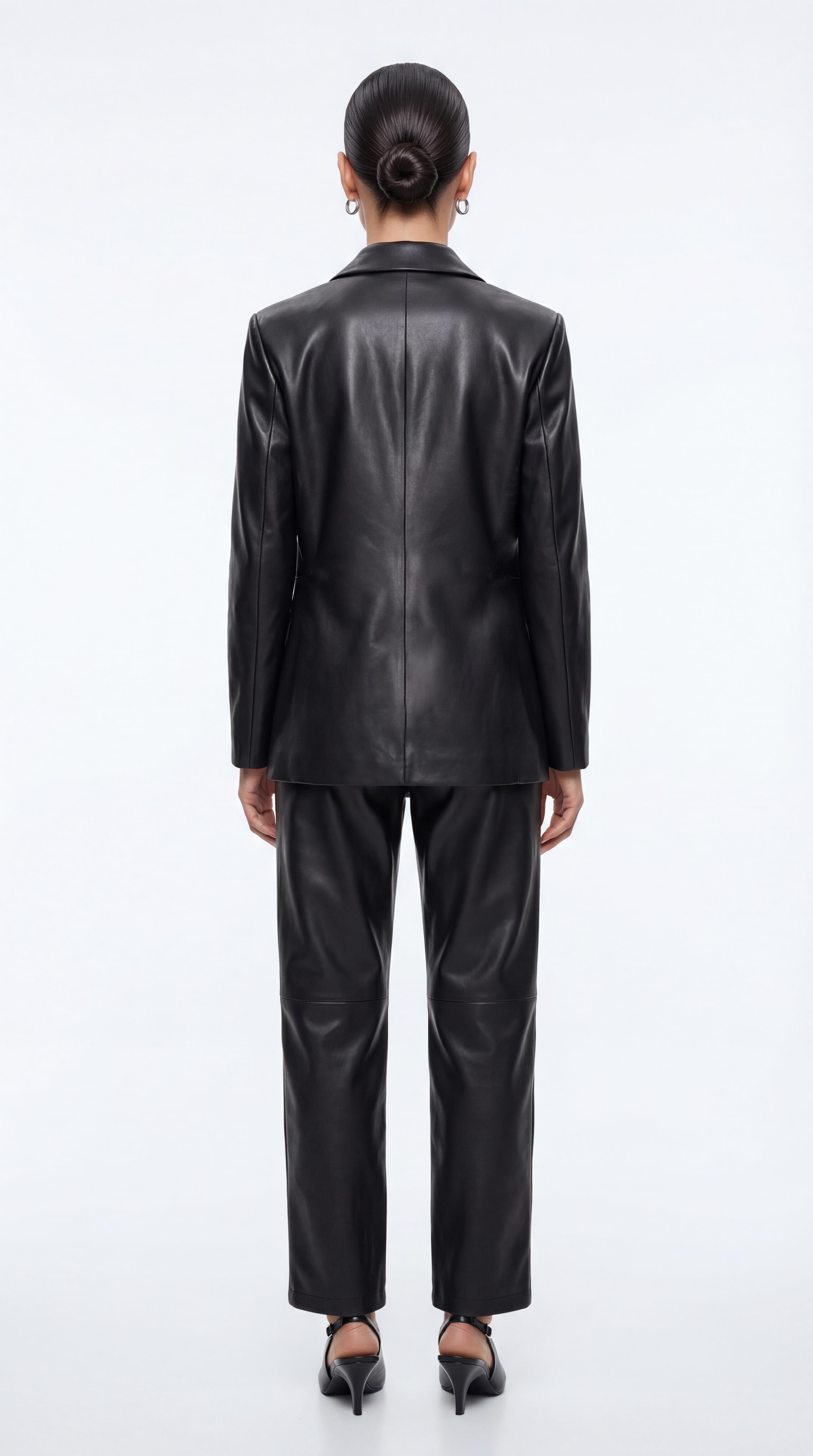 Siyah-ML58011 Suni Deri Blazer