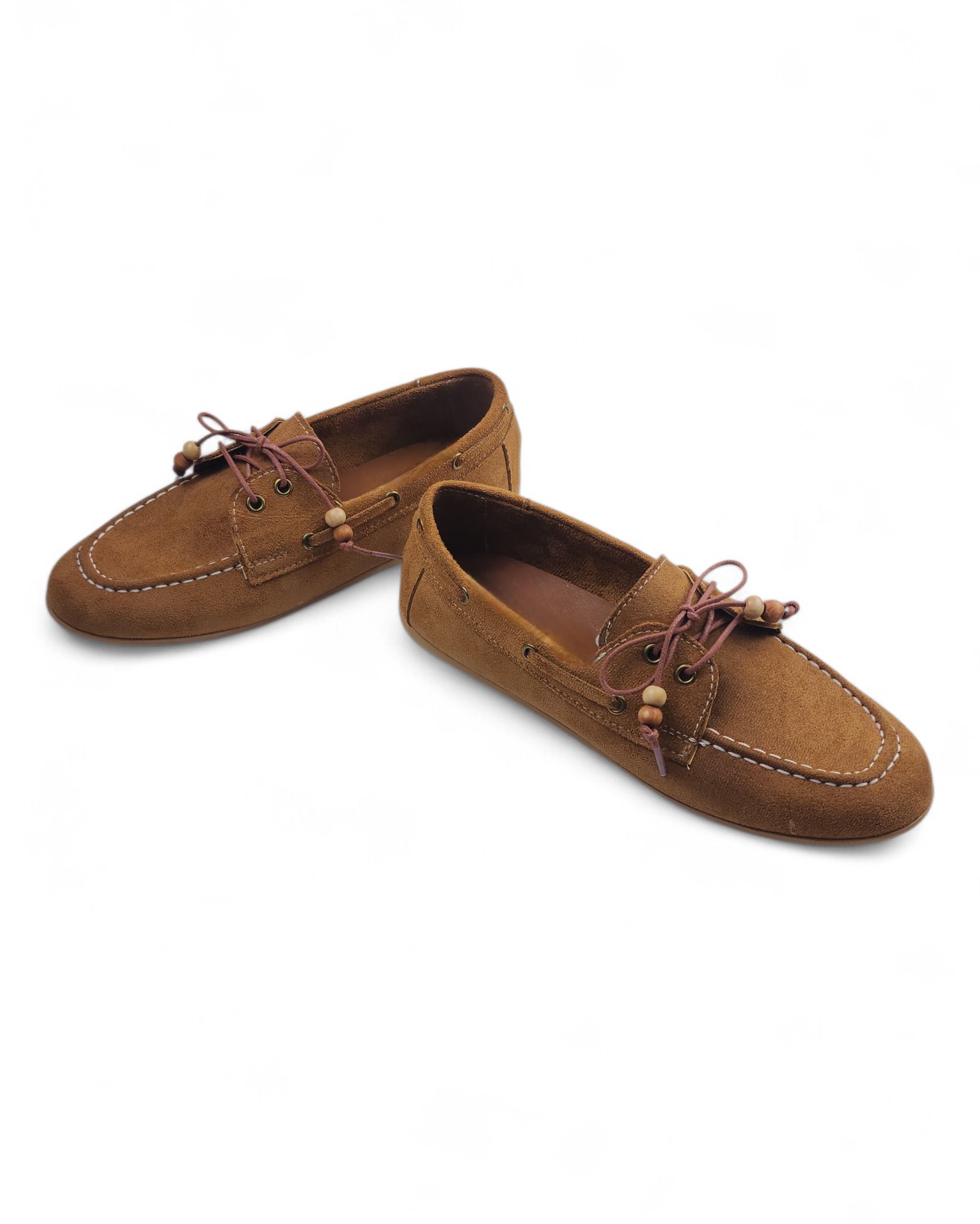 Kadın Taba Süet Görünümlü Bağcıklı Günlük Düz Loafer Ayakkabı