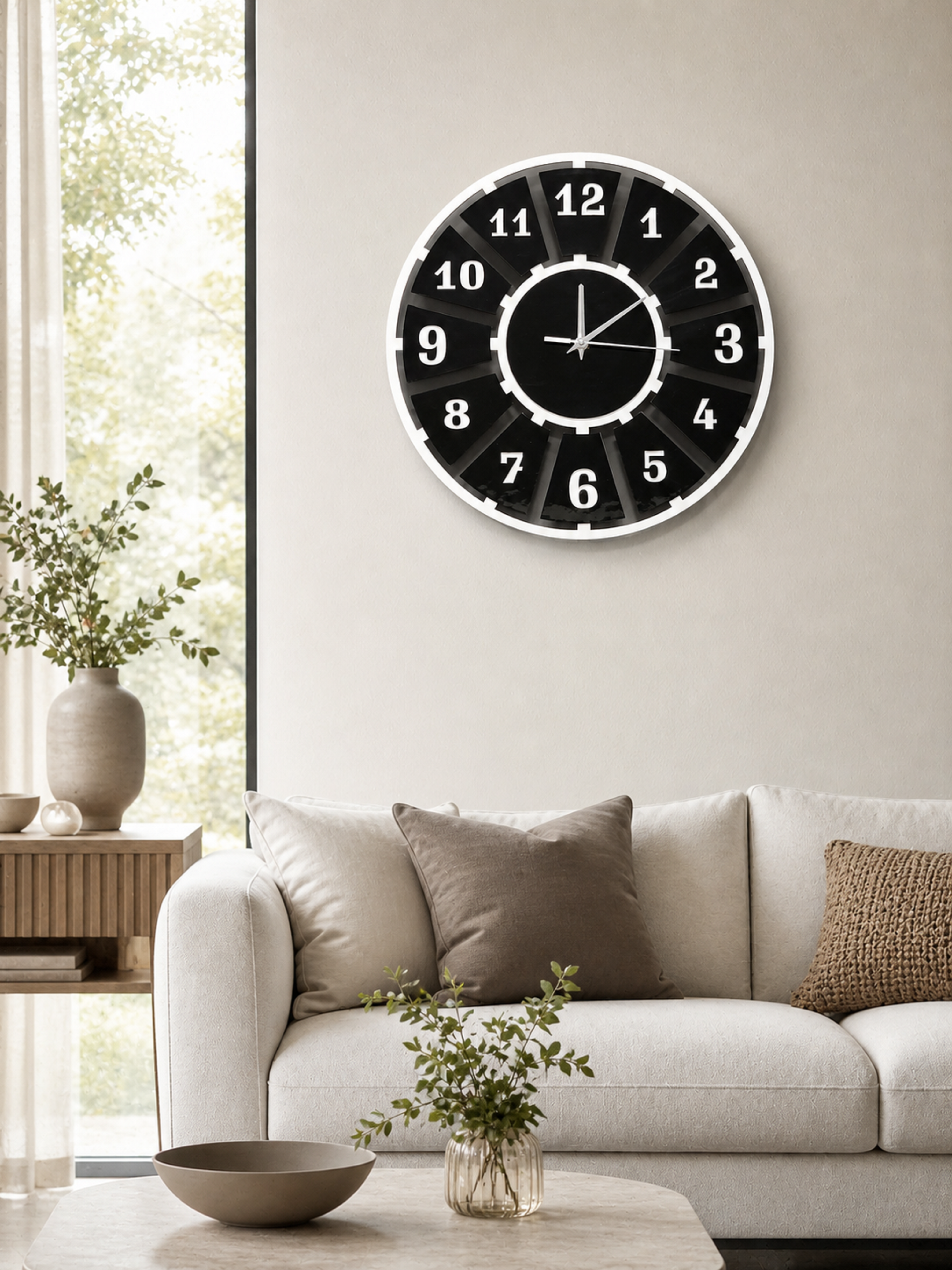 Minimal Style Beyaz-Siyah Dekoratif Duvar Saati - Sessiz Mekanizma