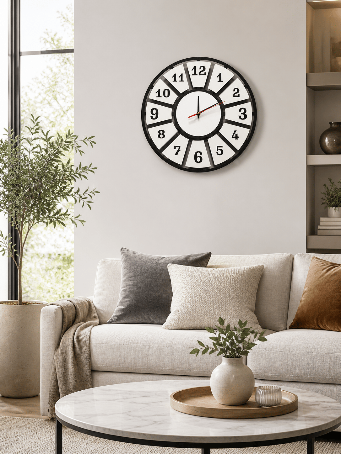 Minimal Style Siyah-Beyaz Dekoratif Duvar Saati - Sessiz Mekanizma
