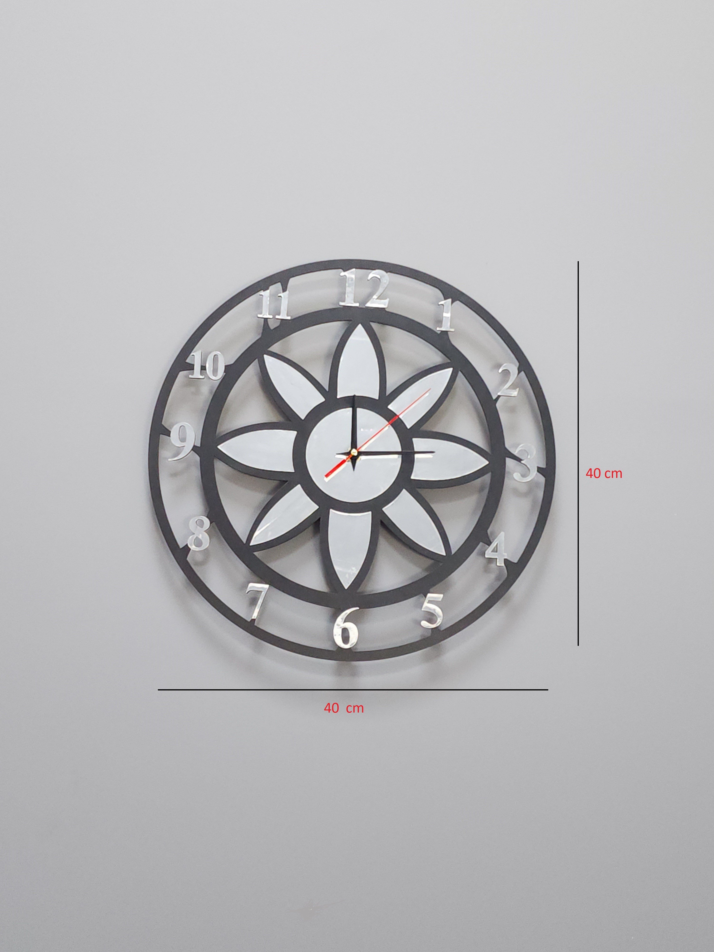 Modern Lotus Desenli Siyah-Gumus Dekoratif Duvar Saati - Sessiz Mekanizma