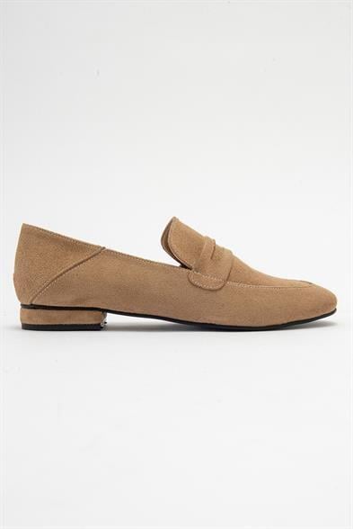 ORFEO Bej Süet Loafer Casual Kadın Ayakkabı