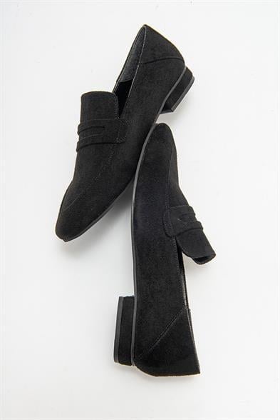 ORFEO Siyah Süet Loafer Casual Kadın Ayakkabı