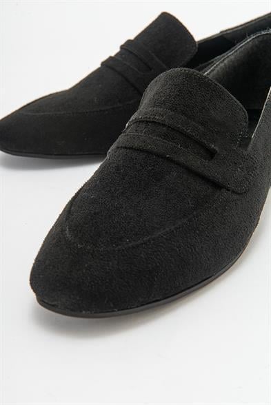 ORFEO Siyah Süet Loafer Casual Kadın Ayakkabı