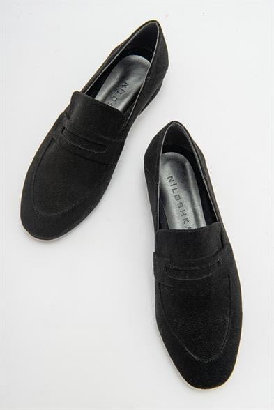 ORFEO Siyah Süet Loafer Casual Kadın Ayakkabı