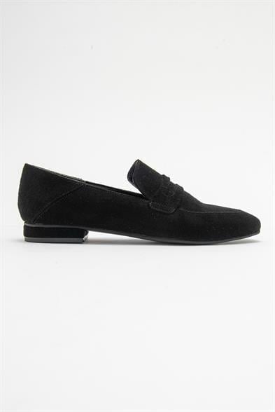 ORFEO Siyah Süet Loafer Casual Kadın Ayakkabı