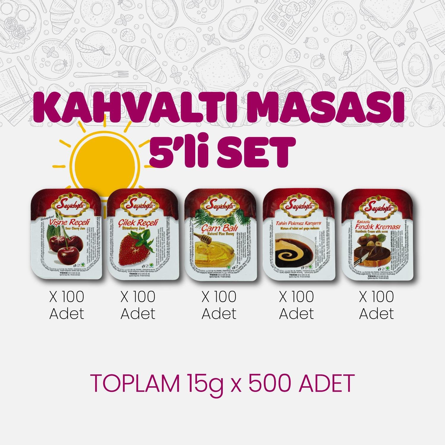 Seyidoğlu Kahvaltı Masası 5'li Mini Set – 15 g x 500 Adet