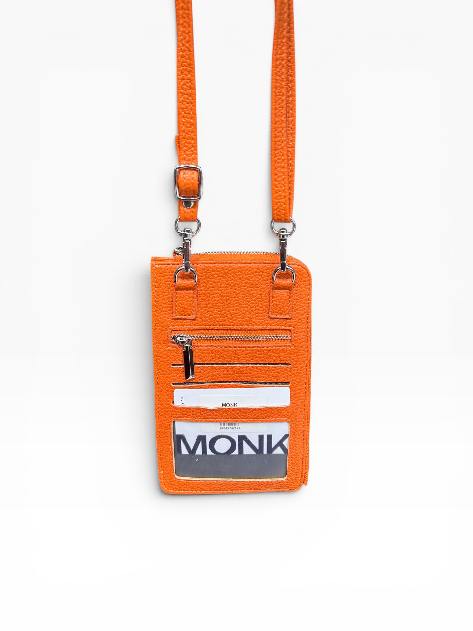 Monk Deri İnce Askılı Günlük Telefonluk Cüzdan veya Pasaportluk Çanta Kadın Turuncu
