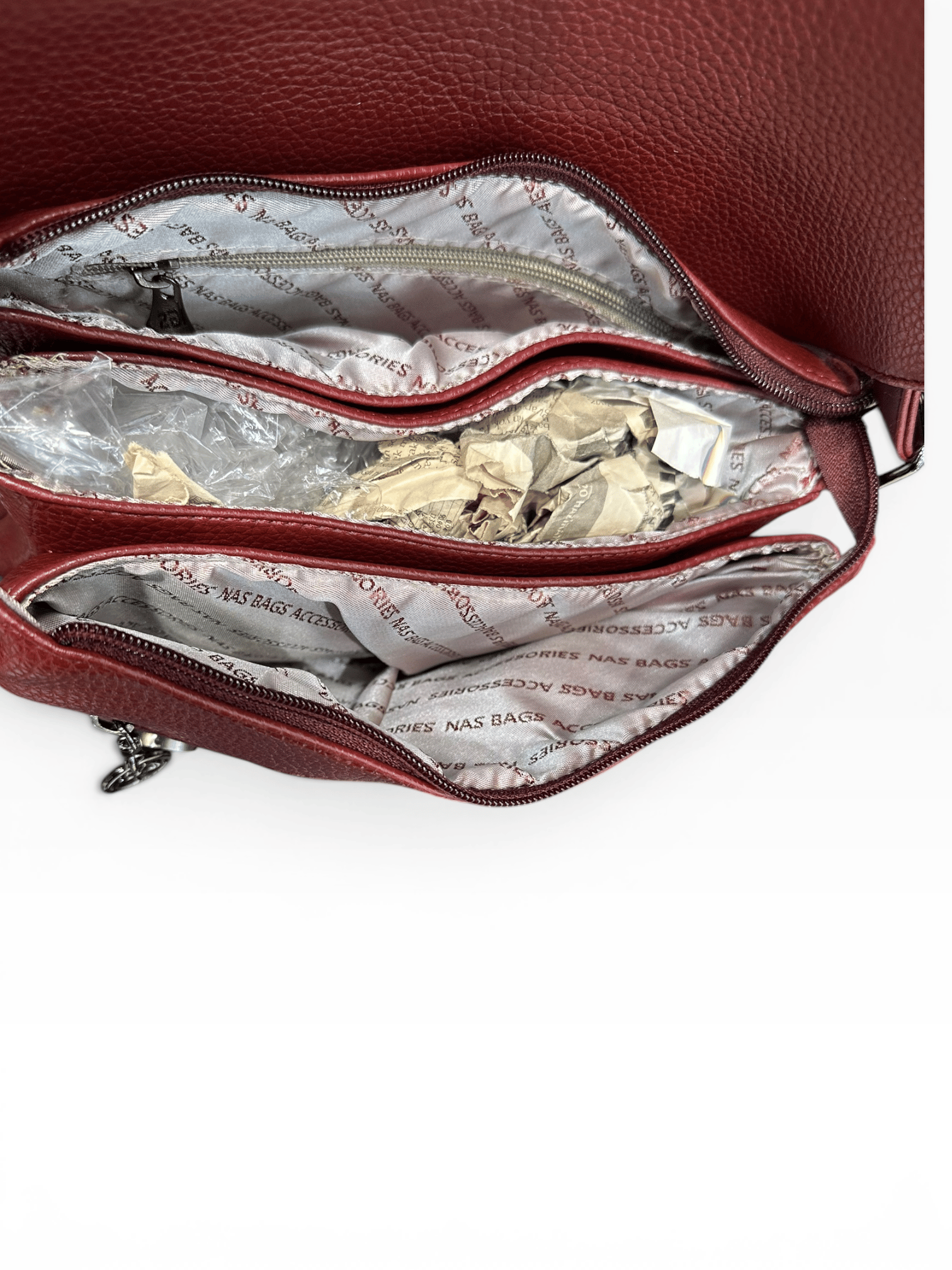 Nas Bag Kapaklı İçi Çok Cepli Çapraz Askılı Kadın Omuz Çantası Bordo