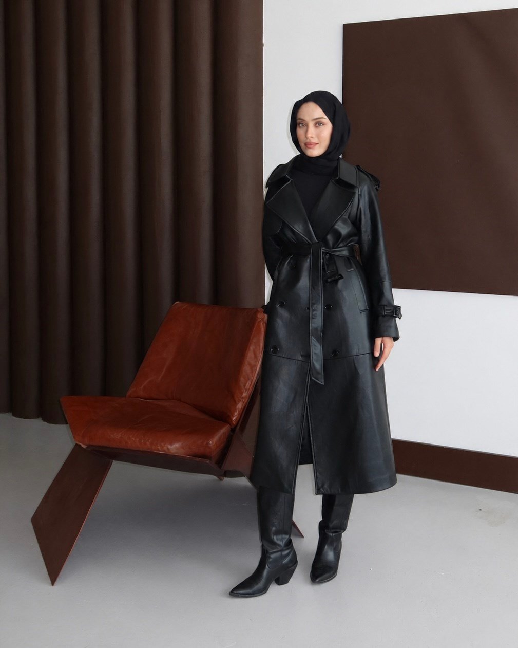 NQ7806 - DERİ TRENÇ - SİYAH