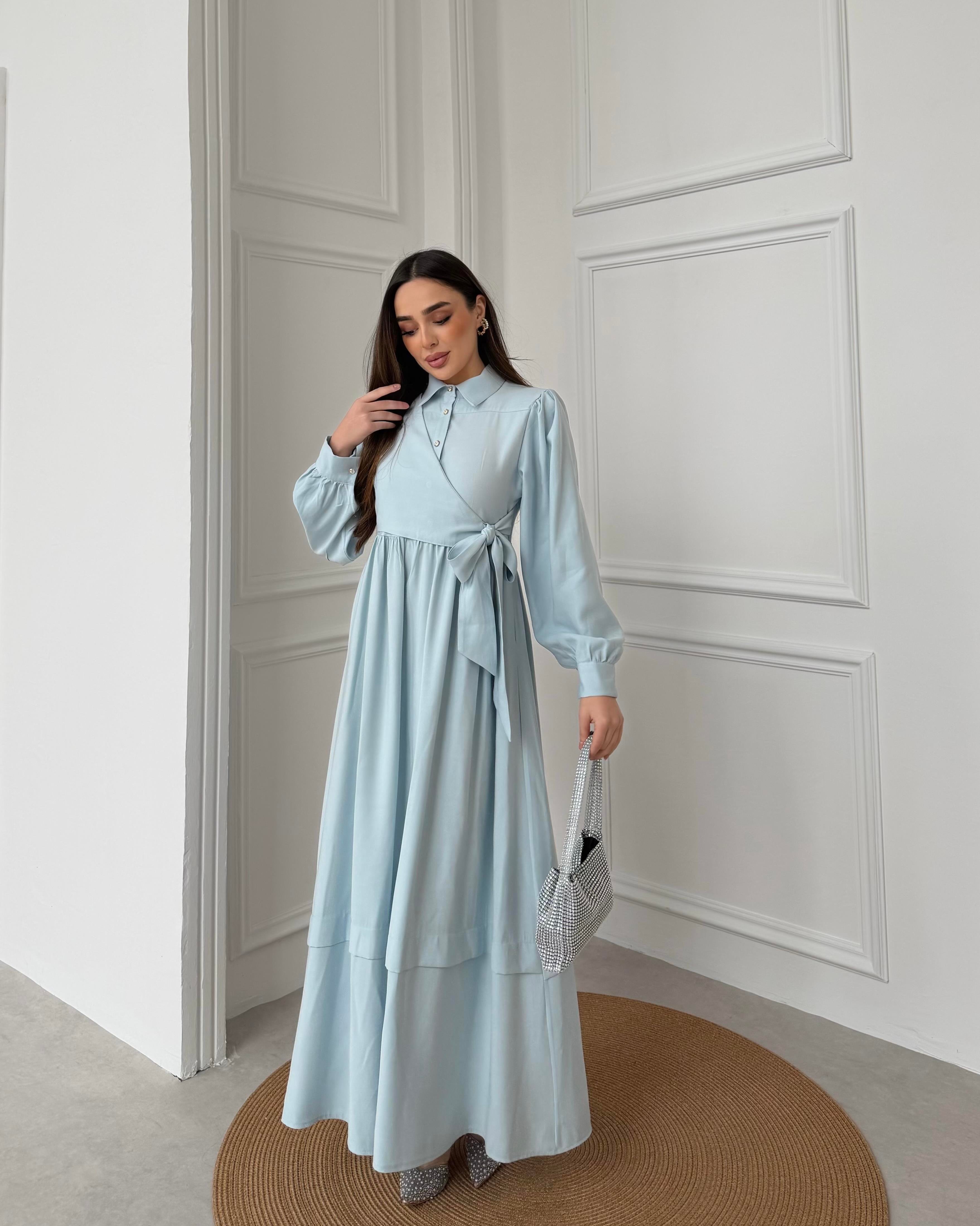SL4208 - YANDAN BAĞLAMALI ELBİSE - BEBE MAVİ