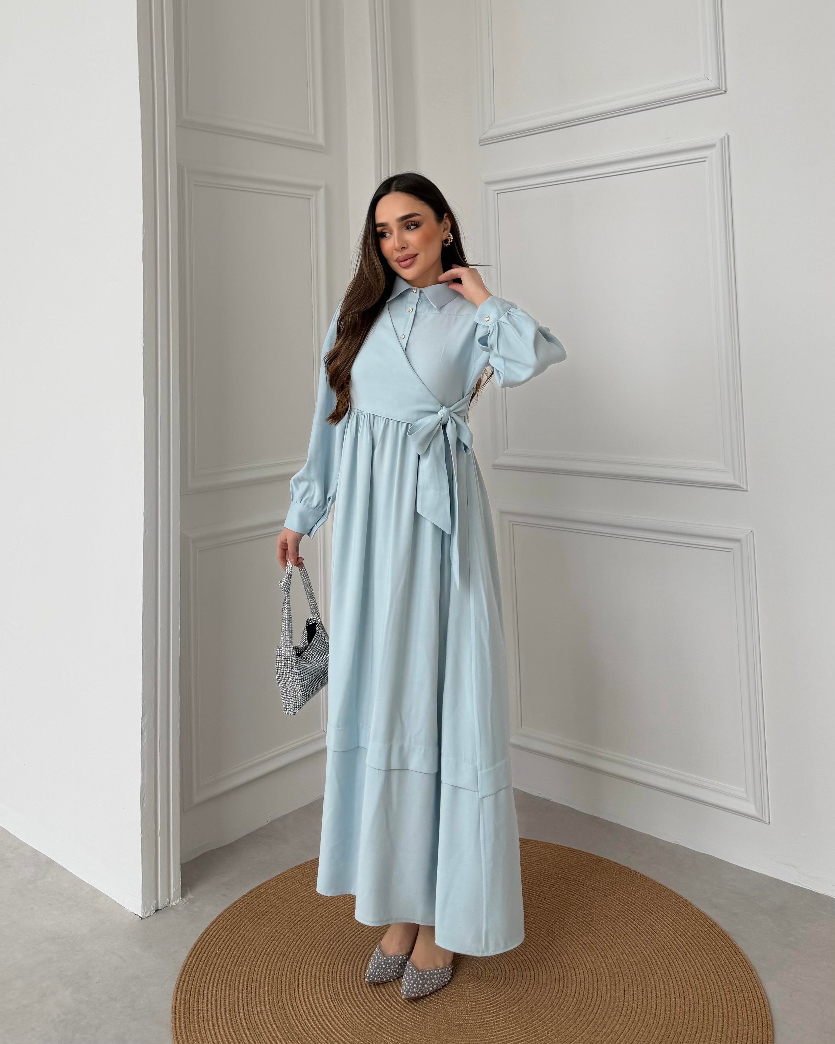 SL4208 - YANDAN BAĞLAMALI ELBİSE - BEBE MAVİ