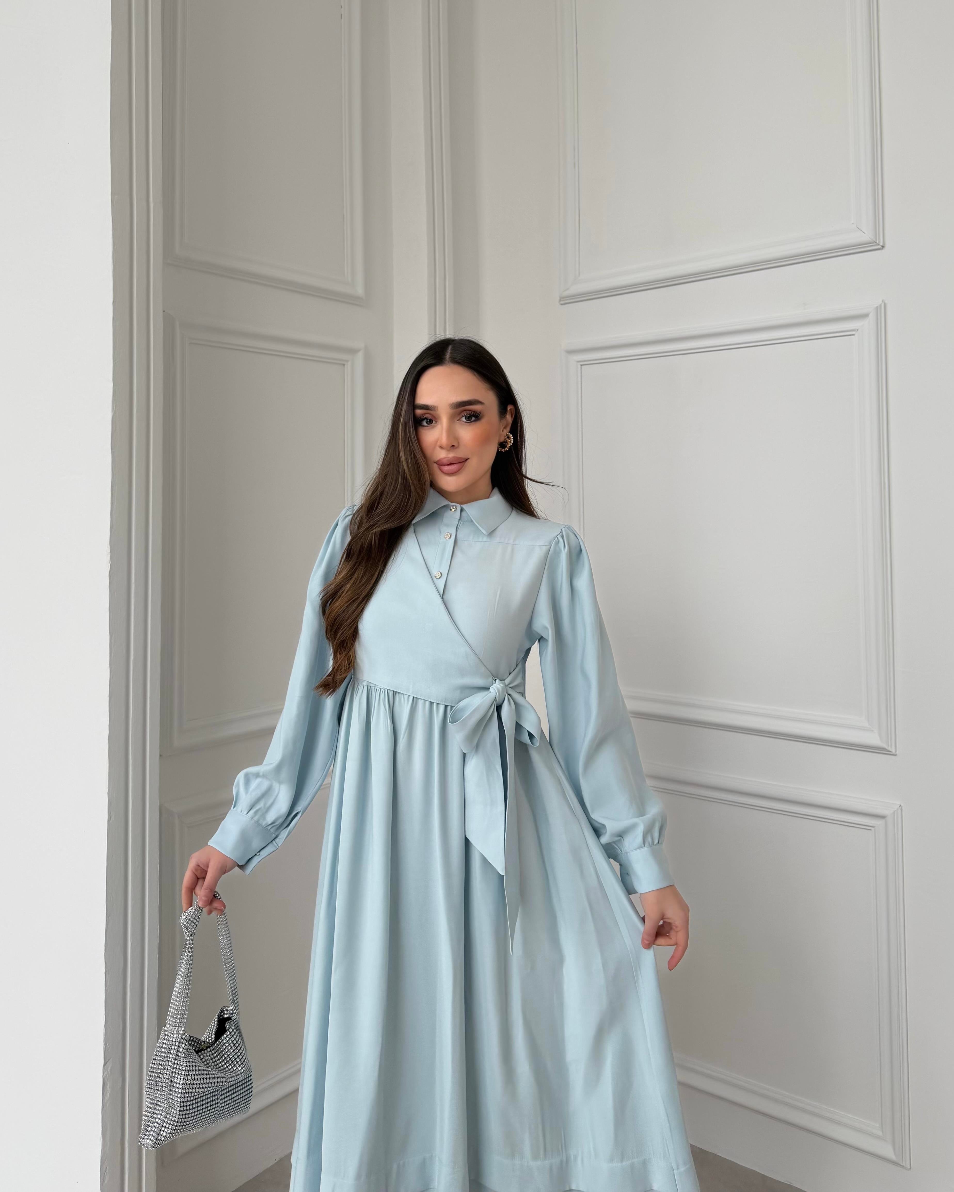 SL4208 - YANDAN BAĞLAMALI ELBİSE - BEBE MAVİ