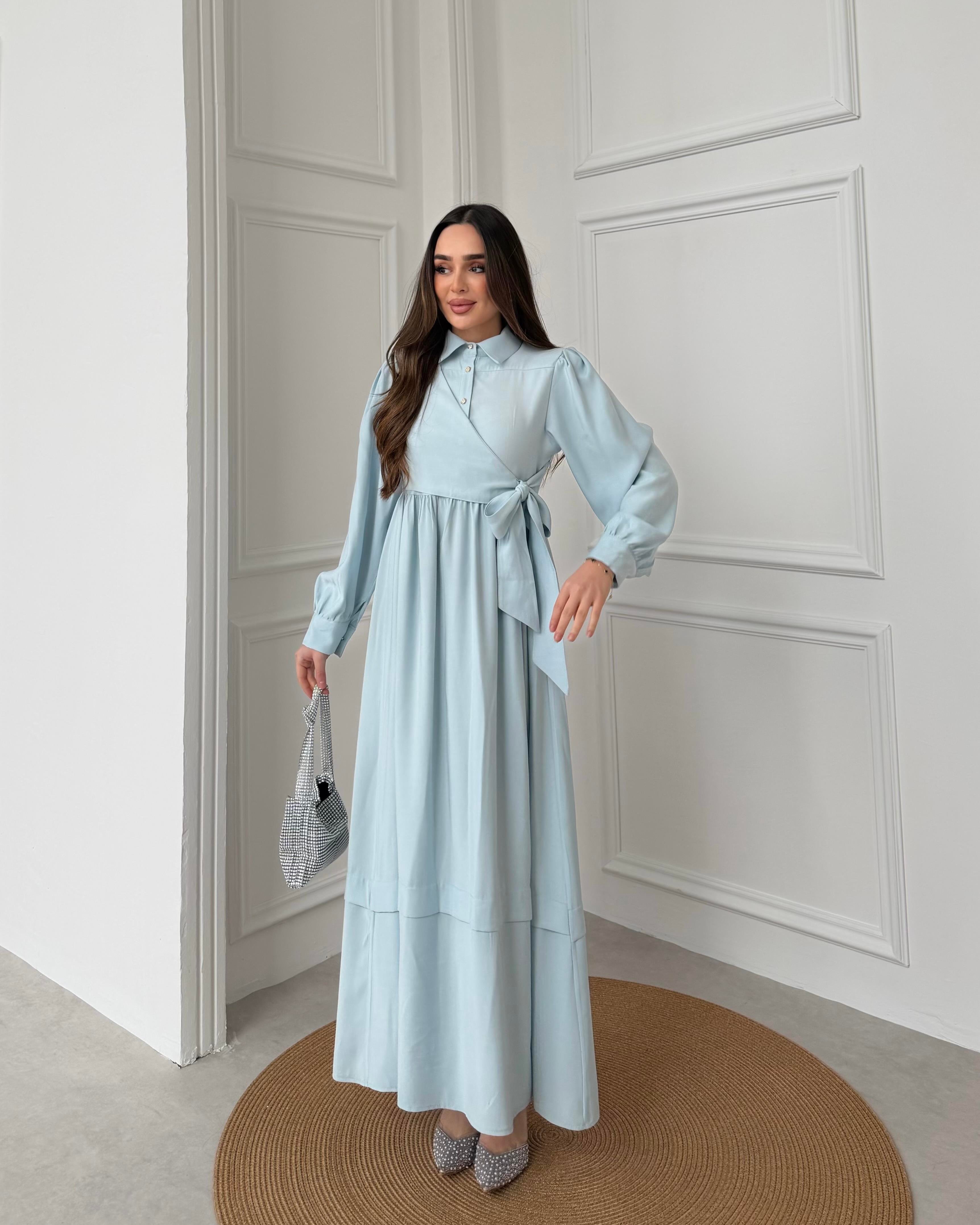 SL4208 - YANDAN BAĞLAMALI ELBİSE - BEBE MAVİ
