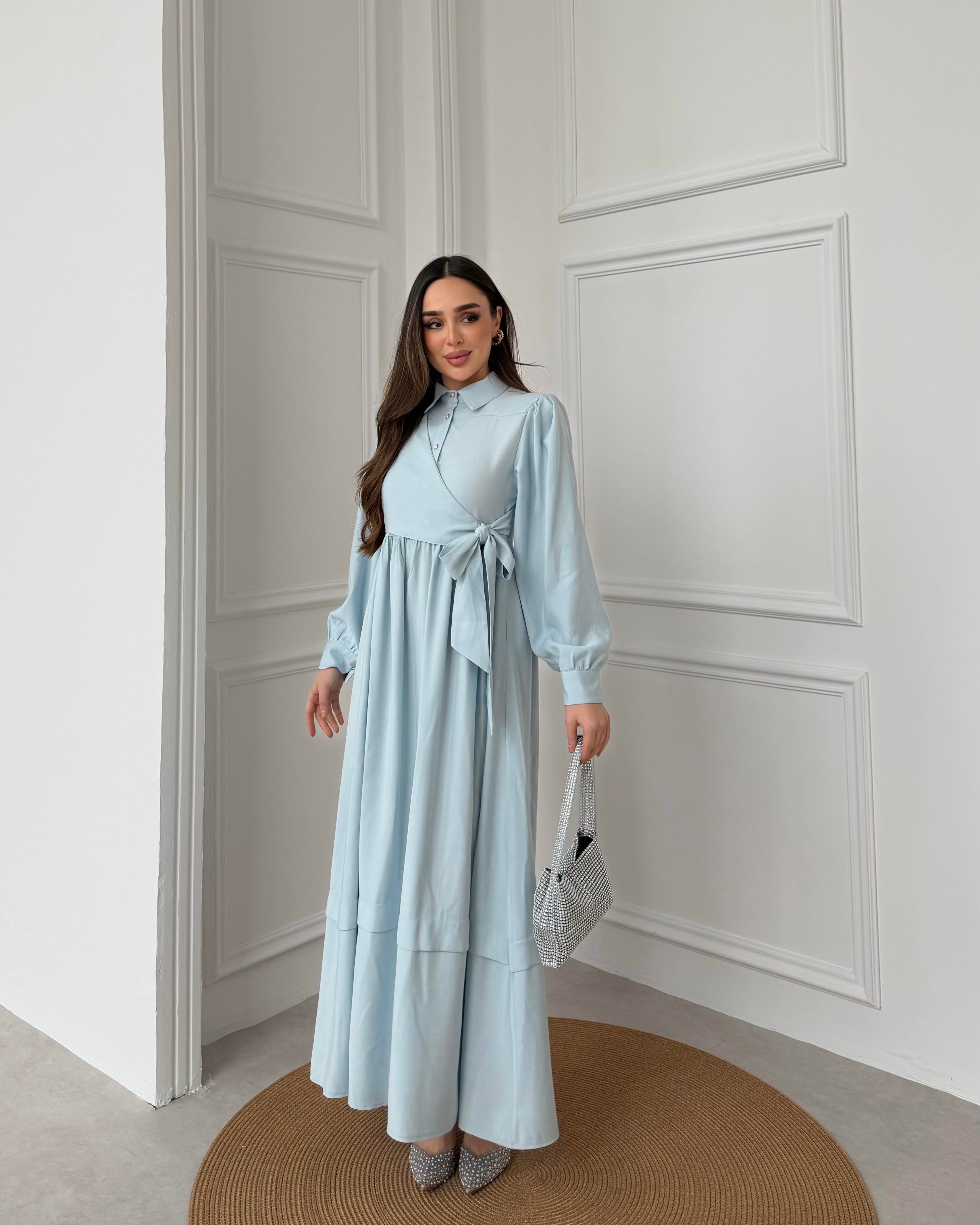 SL4208 - YANDAN BAĞLAMALI ELBİSE - BEBE MAVİ