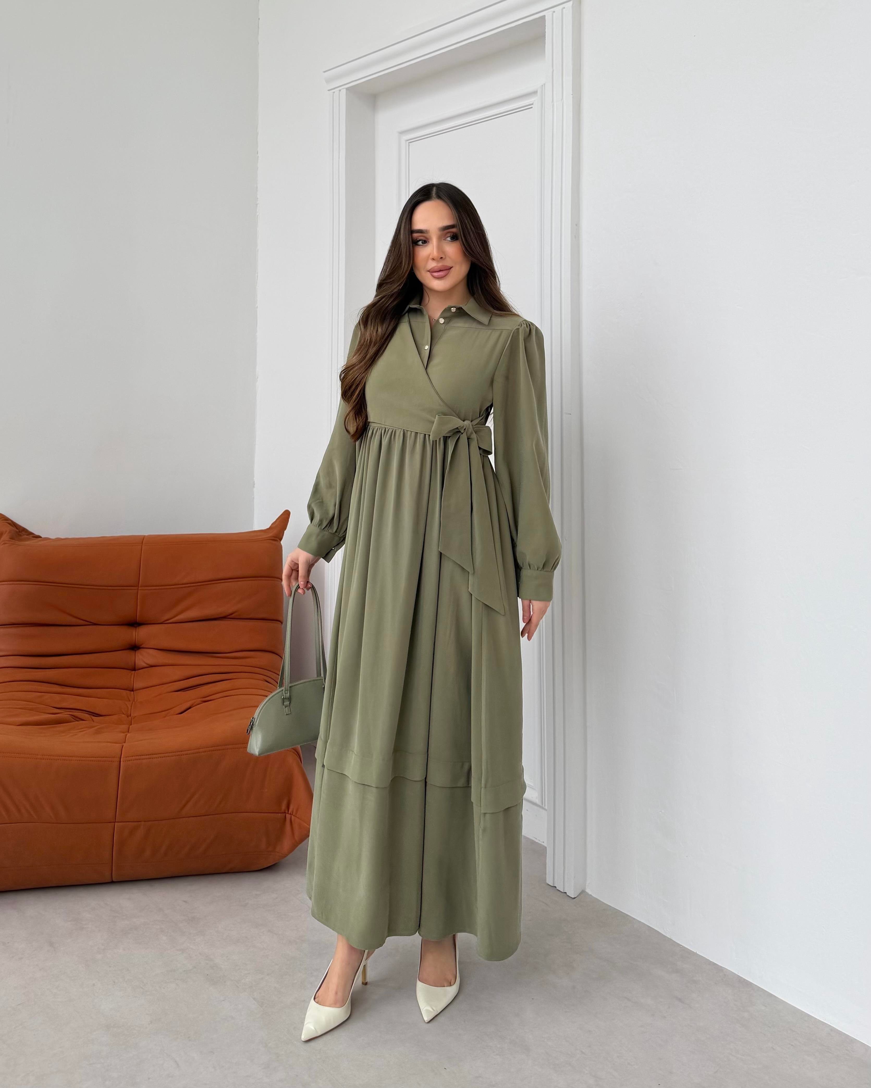 SL4208 - YANDAN BAĞLAMALI ELBİSE - HAKİ