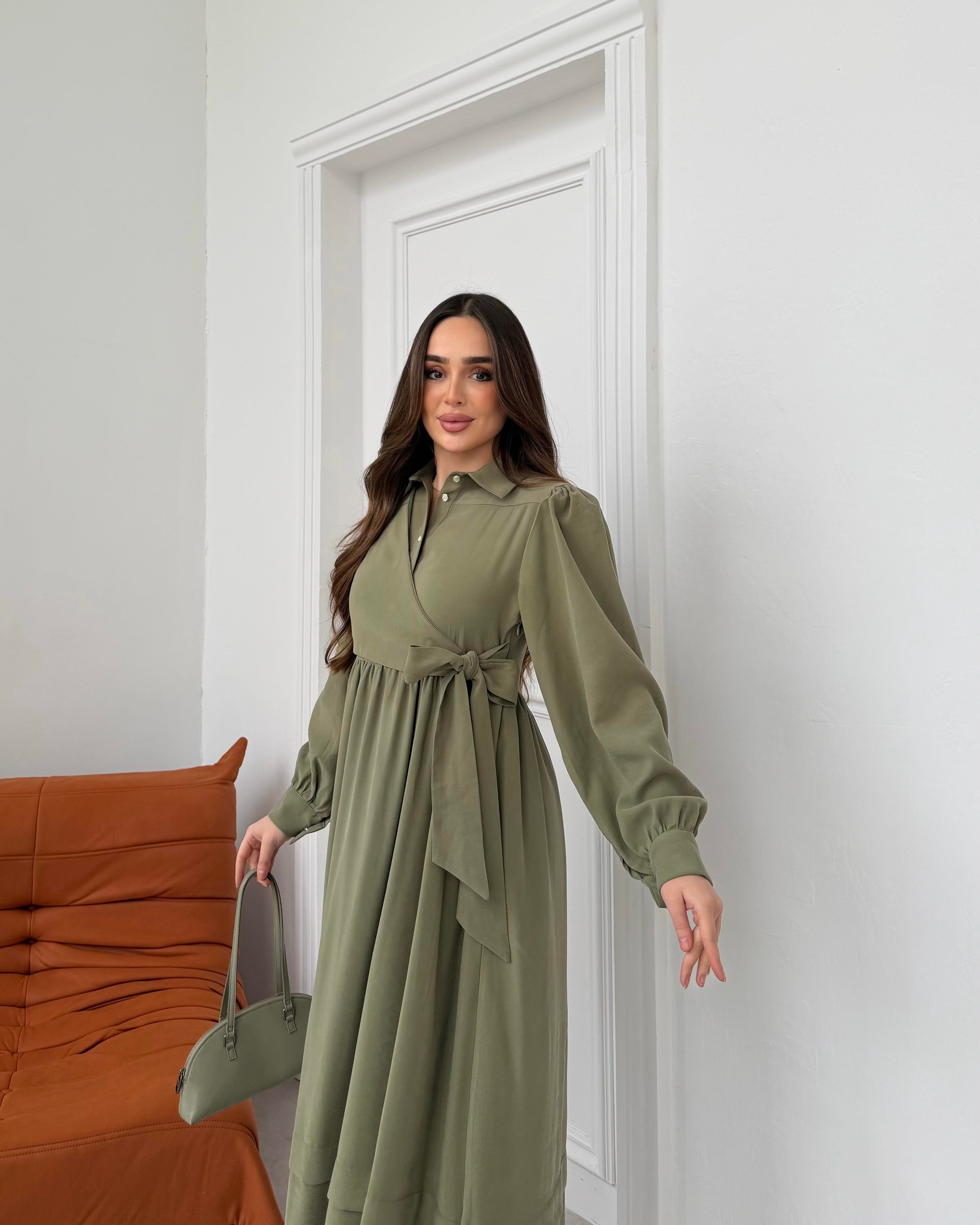 SL4208 - YANDAN BAĞLAMALI ELBİSE - HAKİ