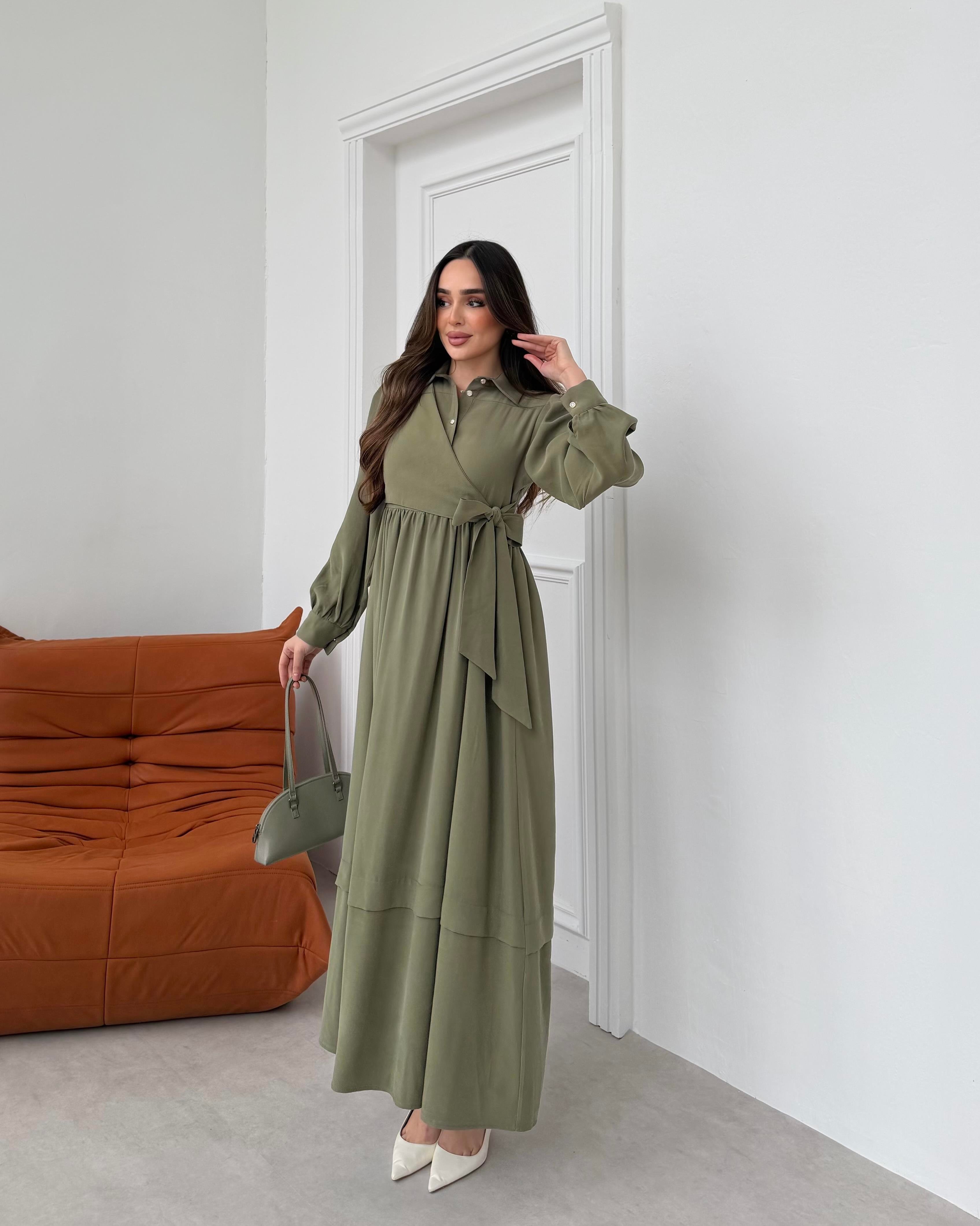 SL4208 - YANDAN BAĞLAMALI ELBİSE - HAKİ