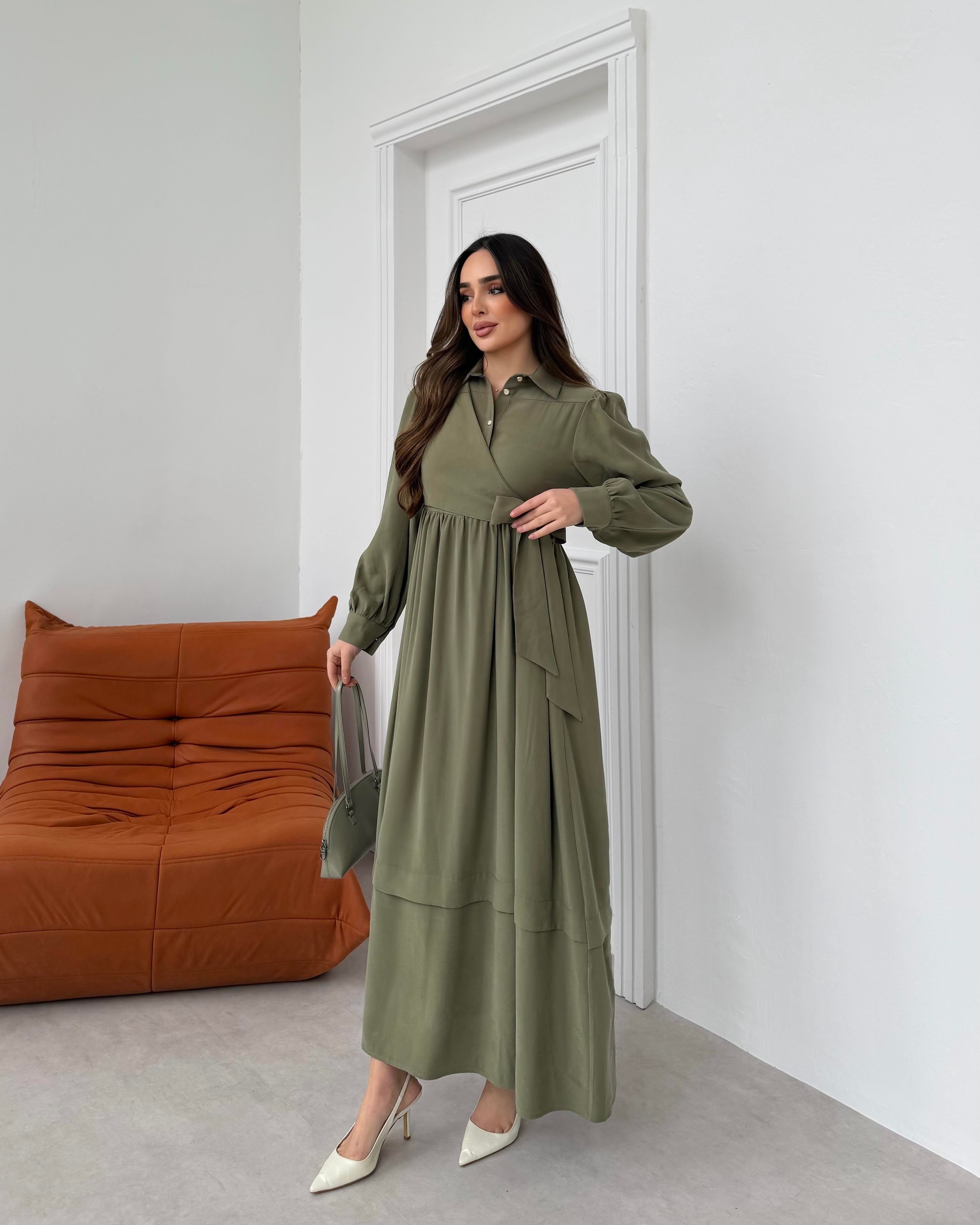 SL4208 - YANDAN BAĞLAMALI ELBİSE - HAKİ