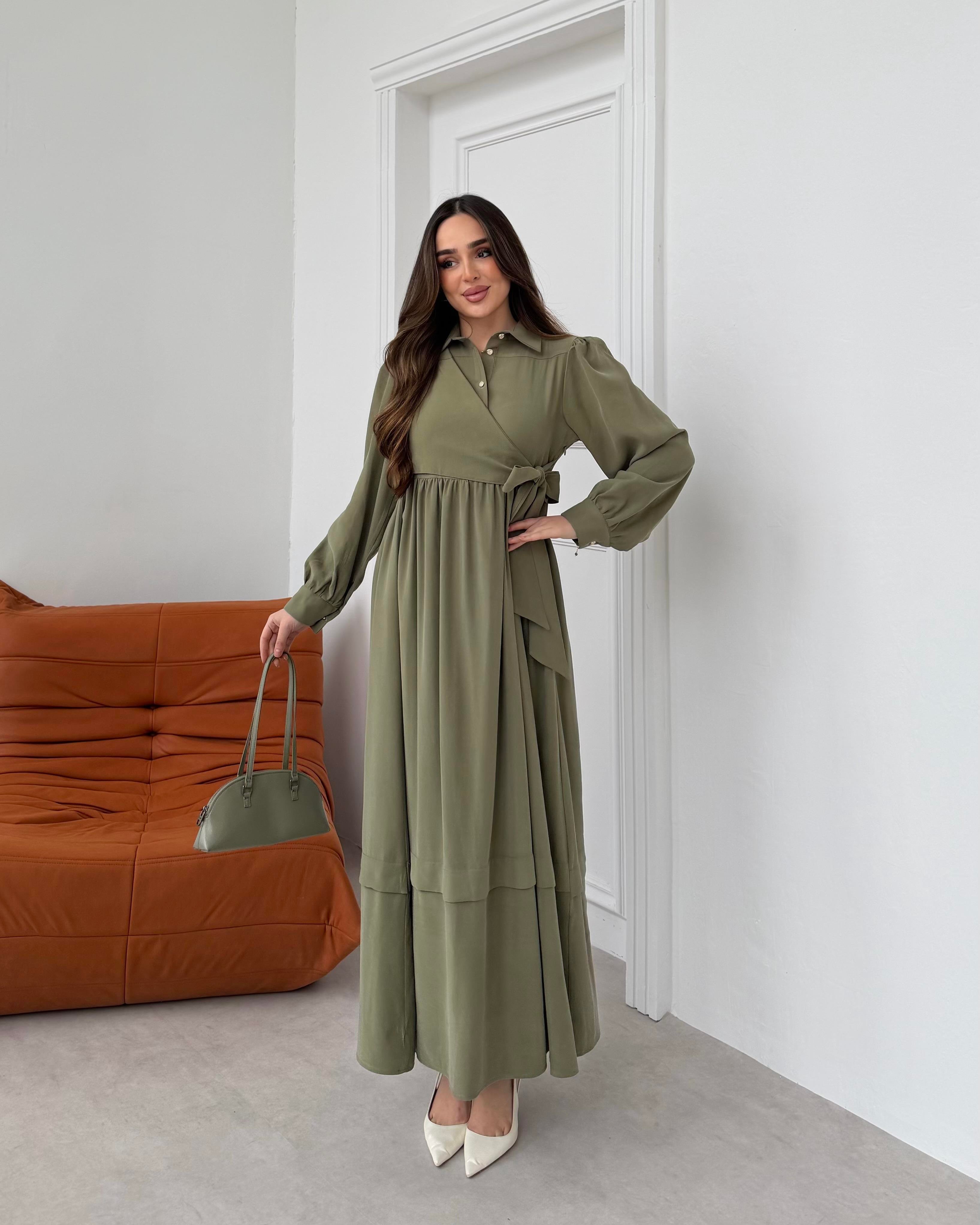 SL4208 - YANDAN BAĞLAMALI ELBİSE - HAKİ