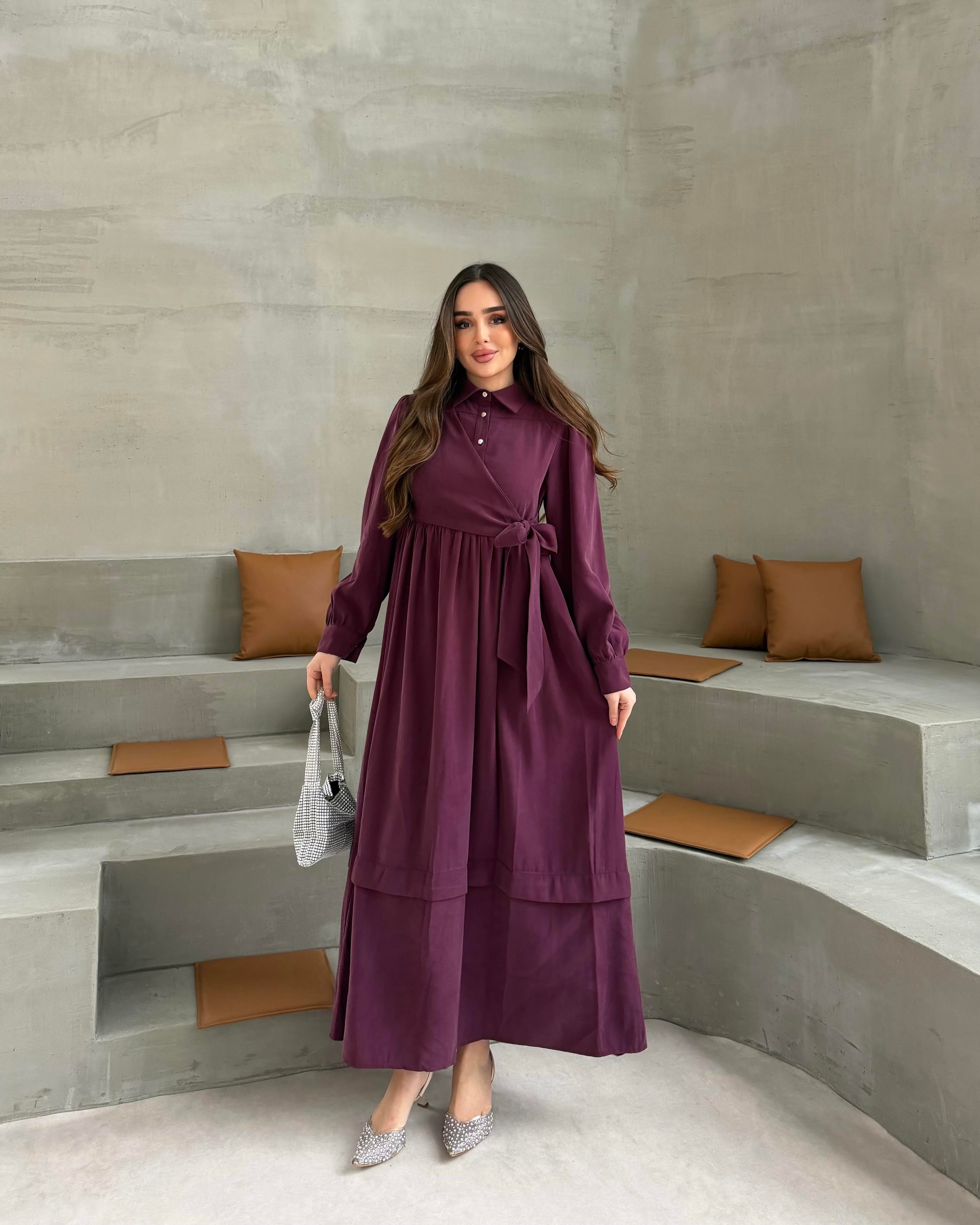 SL4208 - YANDAN BAĞLAMALI ELBİSE - MÜRDÜM