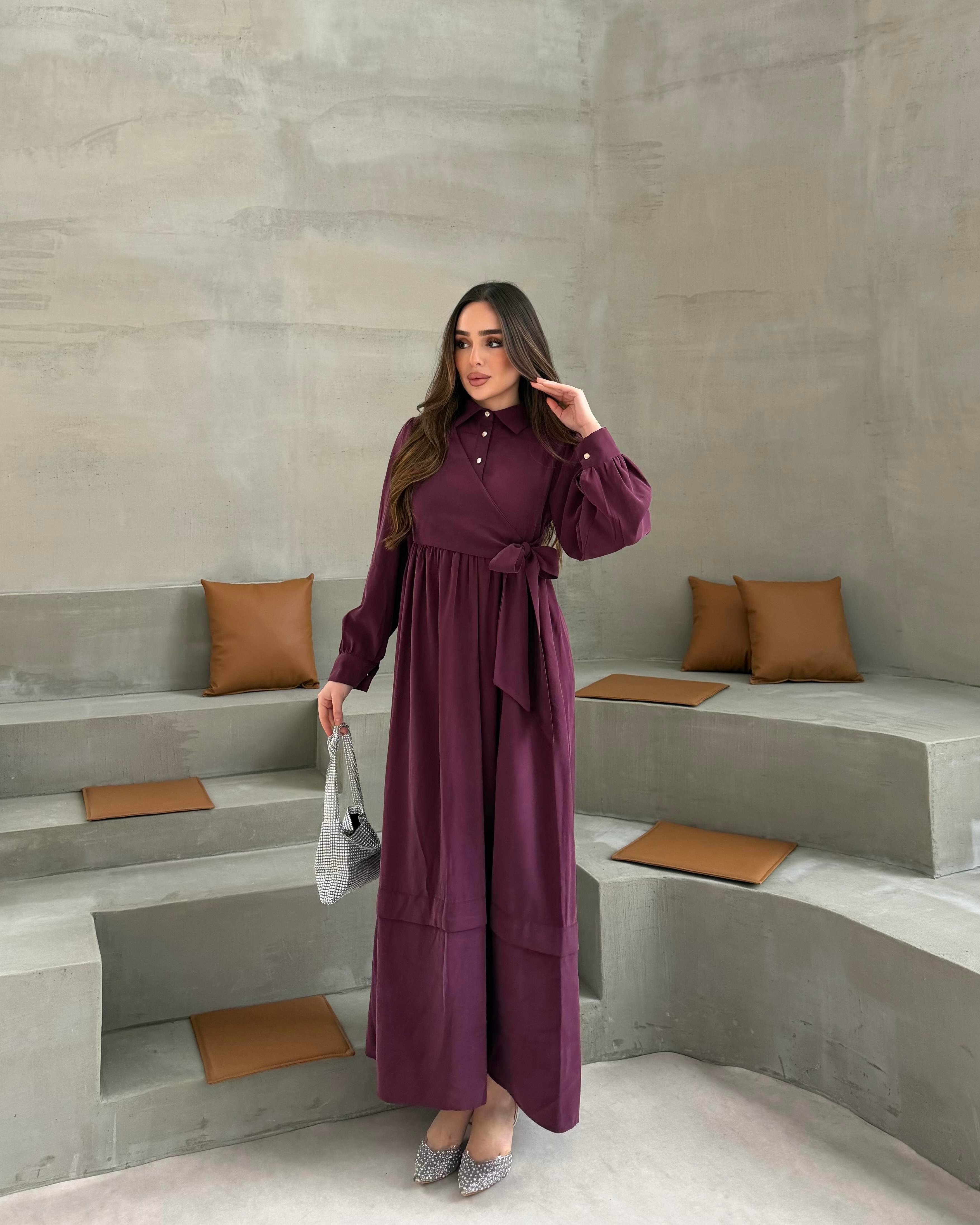 SL4208 - YANDAN BAĞLAMALI ELBİSE - MÜRDÜM