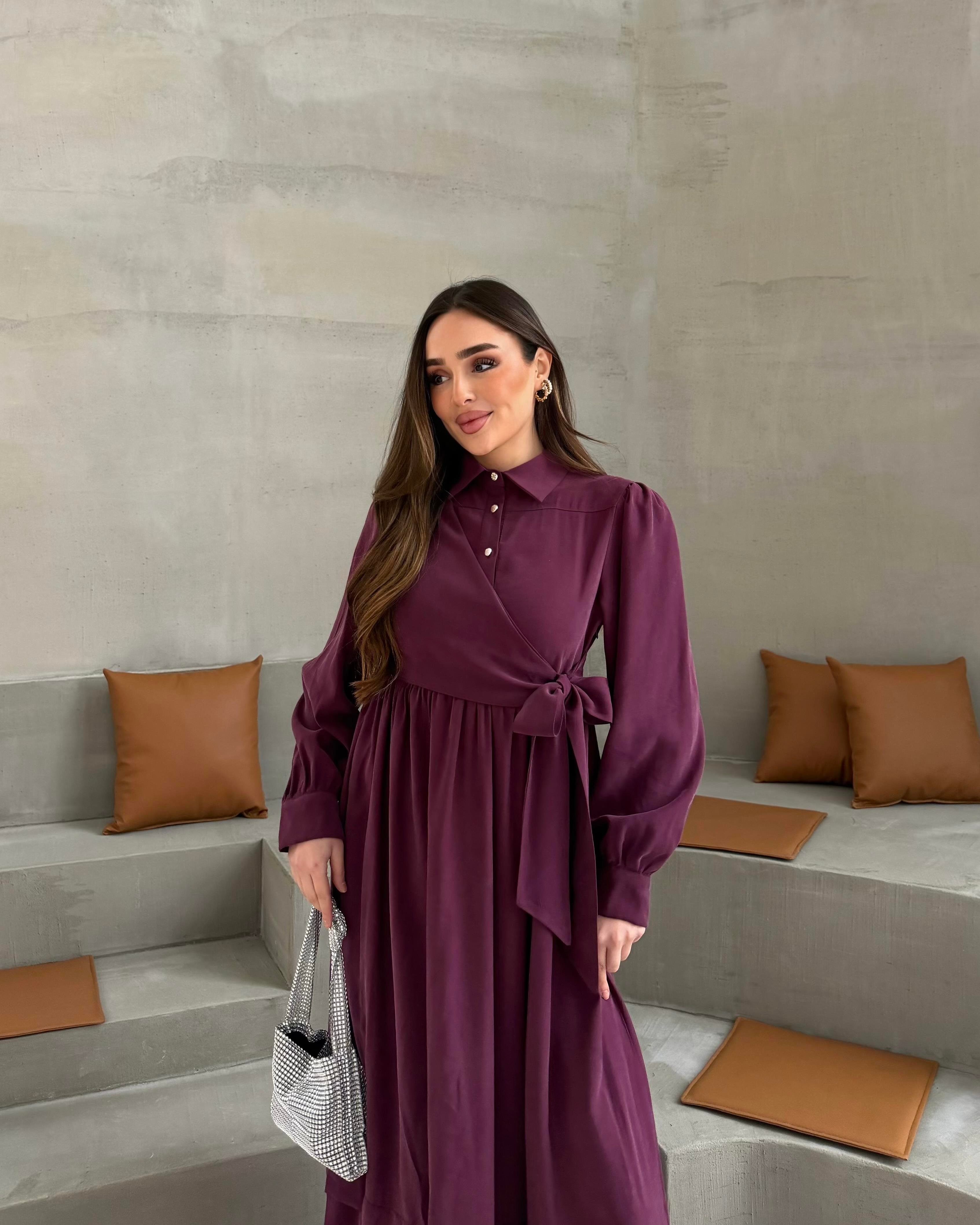 SL4208 - YANDAN BAĞLAMALI ELBİSE - MÜRDÜM