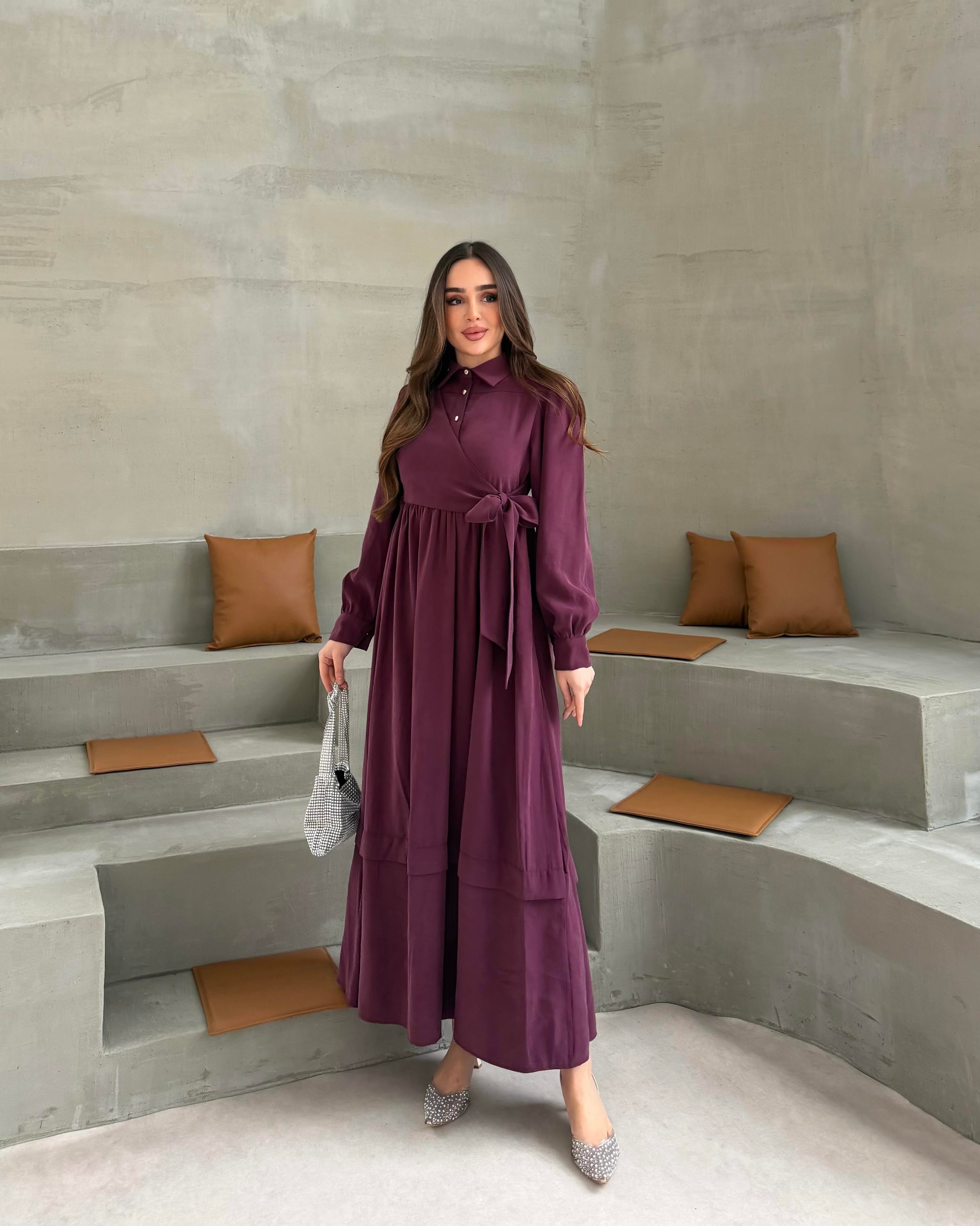 SL4208 - YANDAN BAĞLAMALI ELBİSE - MÜRDÜM