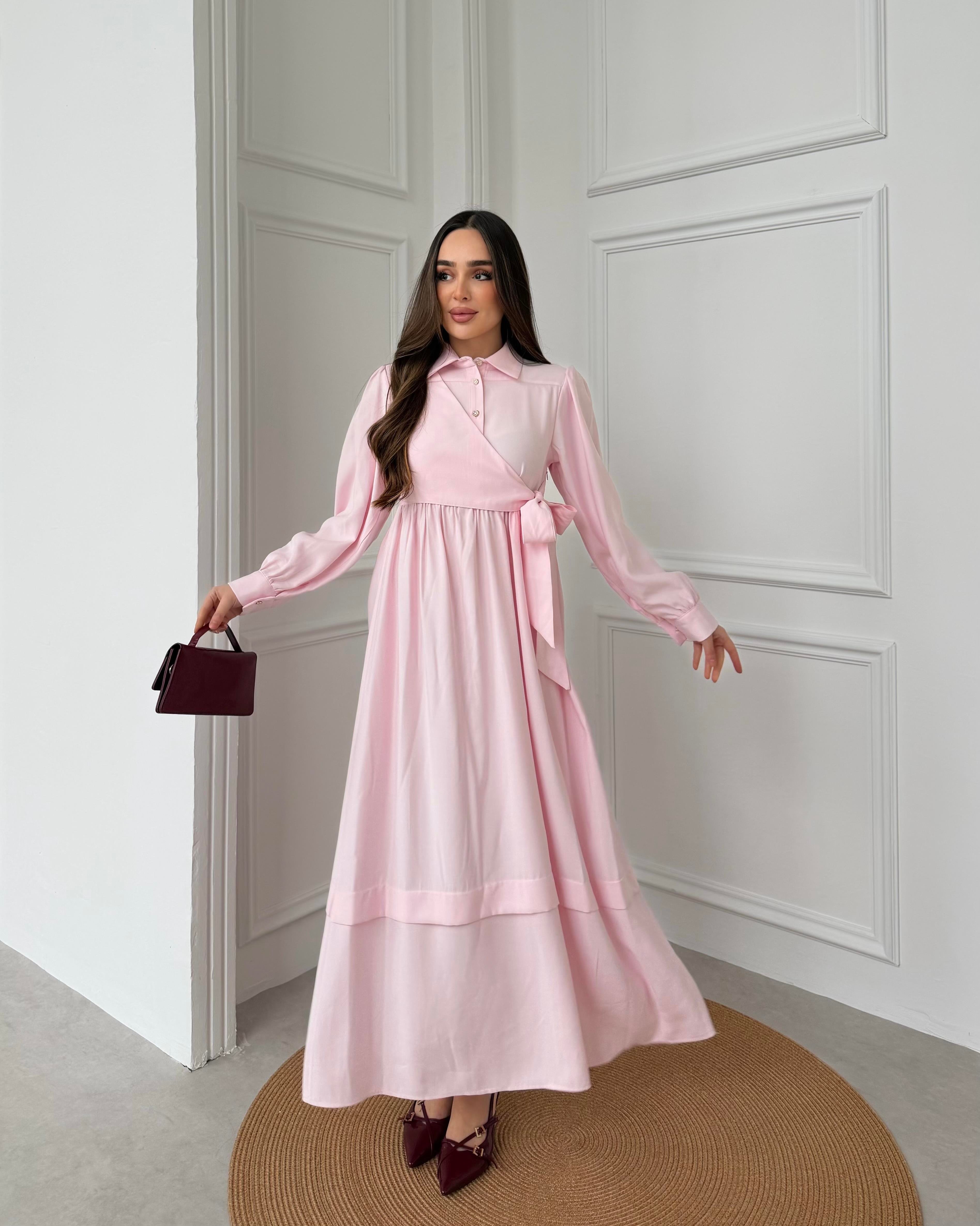 SL4208 - YANDAN BAĞLAMALI ELBİSE - PUDRA PEMBE