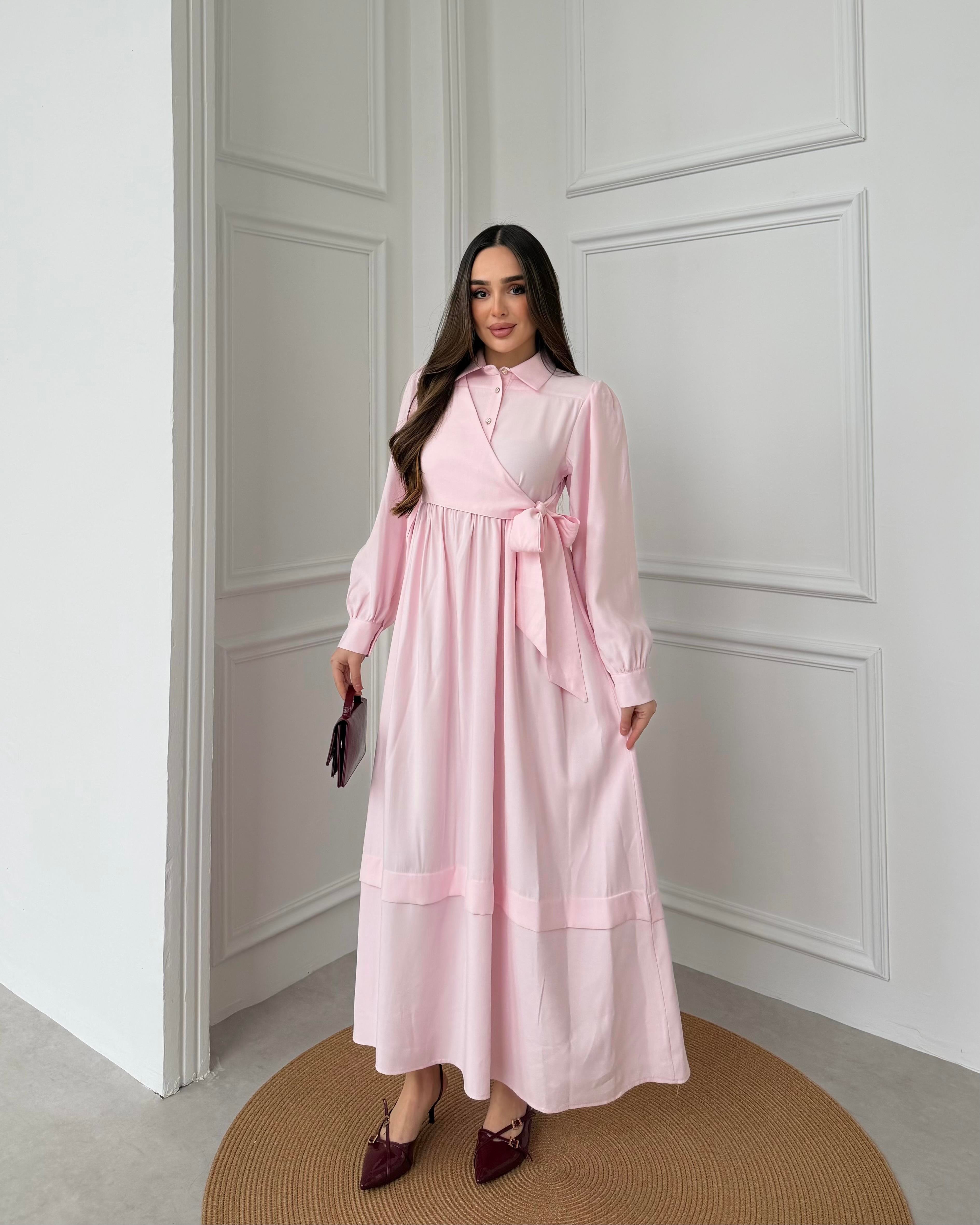 SL4208 - YANDAN BAĞLAMALI ELBİSE - PUDRA PEMBE
