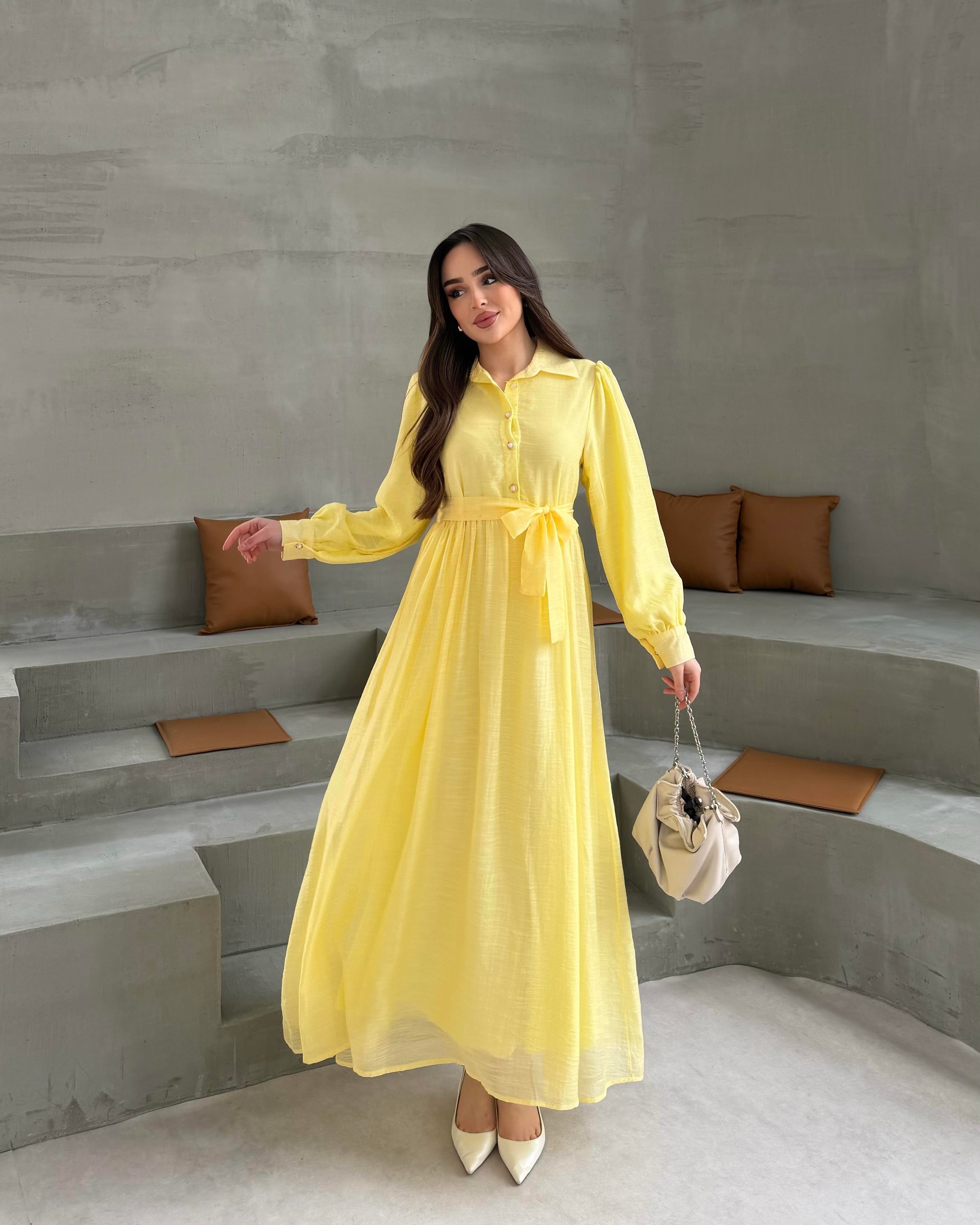 SL4320 - YASEMİN ELBİSE - TEREYAĞI SARI