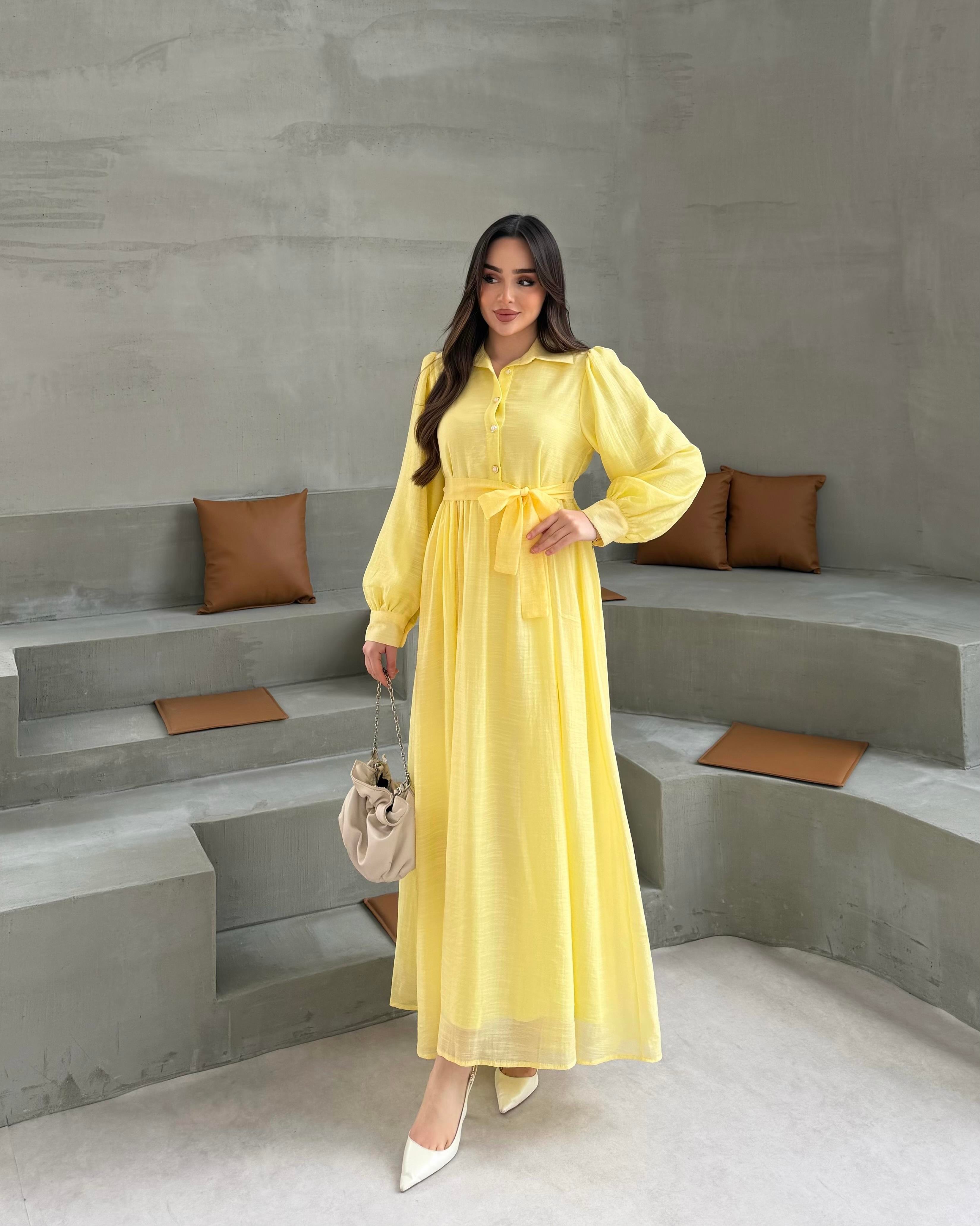 SL4320 - YASEMİN ELBİSE - TEREYAĞI SARI