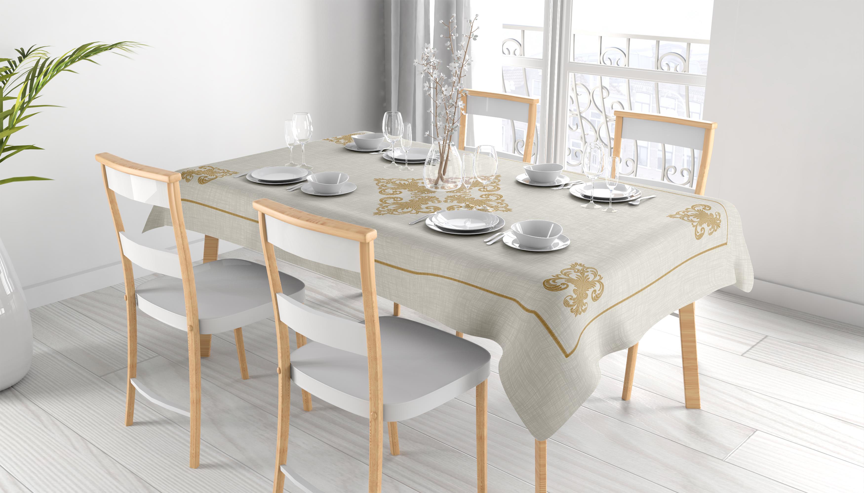 Ekru&Gold Damask Desen Masa Örtüsü