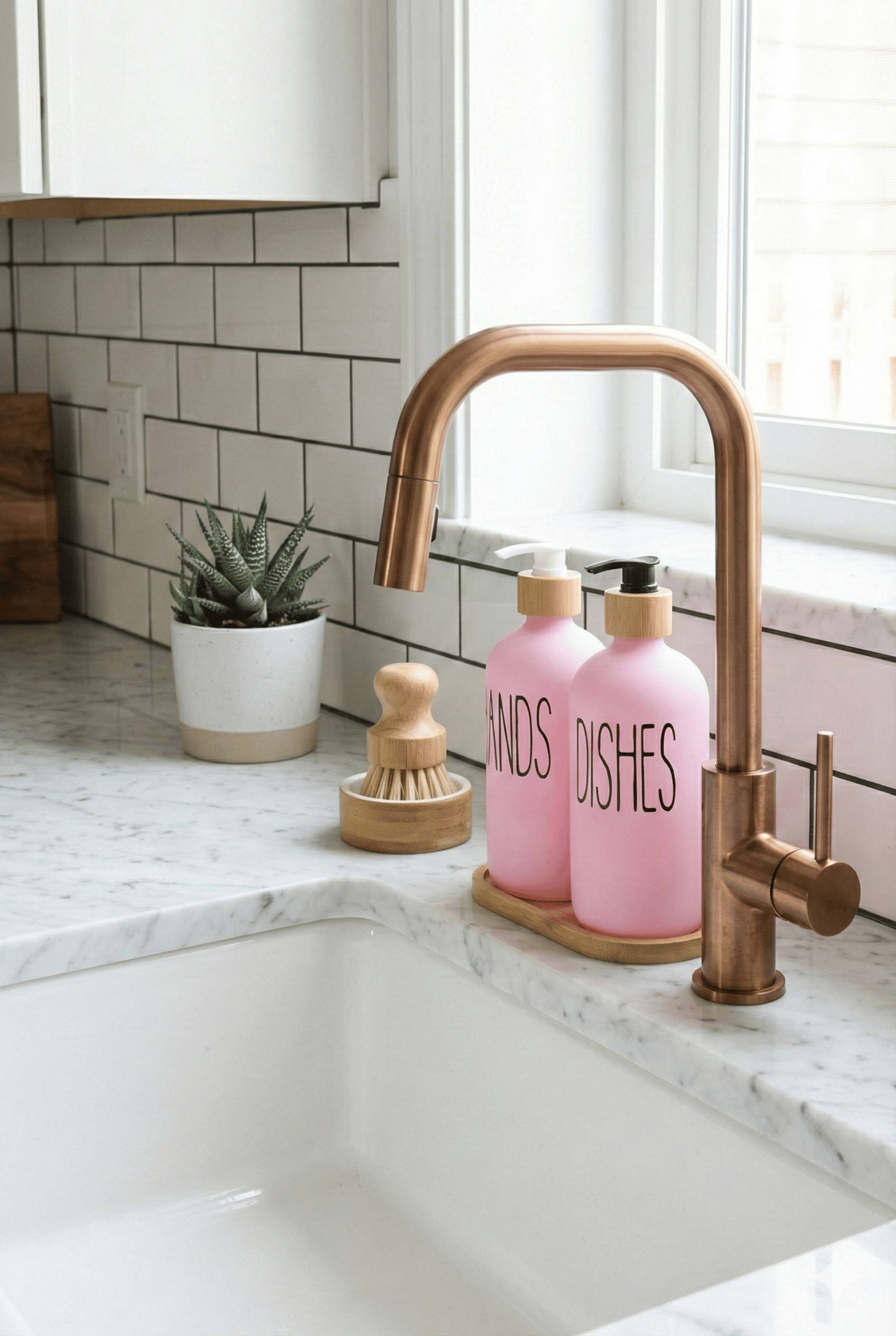 BAMBU STANTLI İKİLİ CAM SIVI SABUNLUK