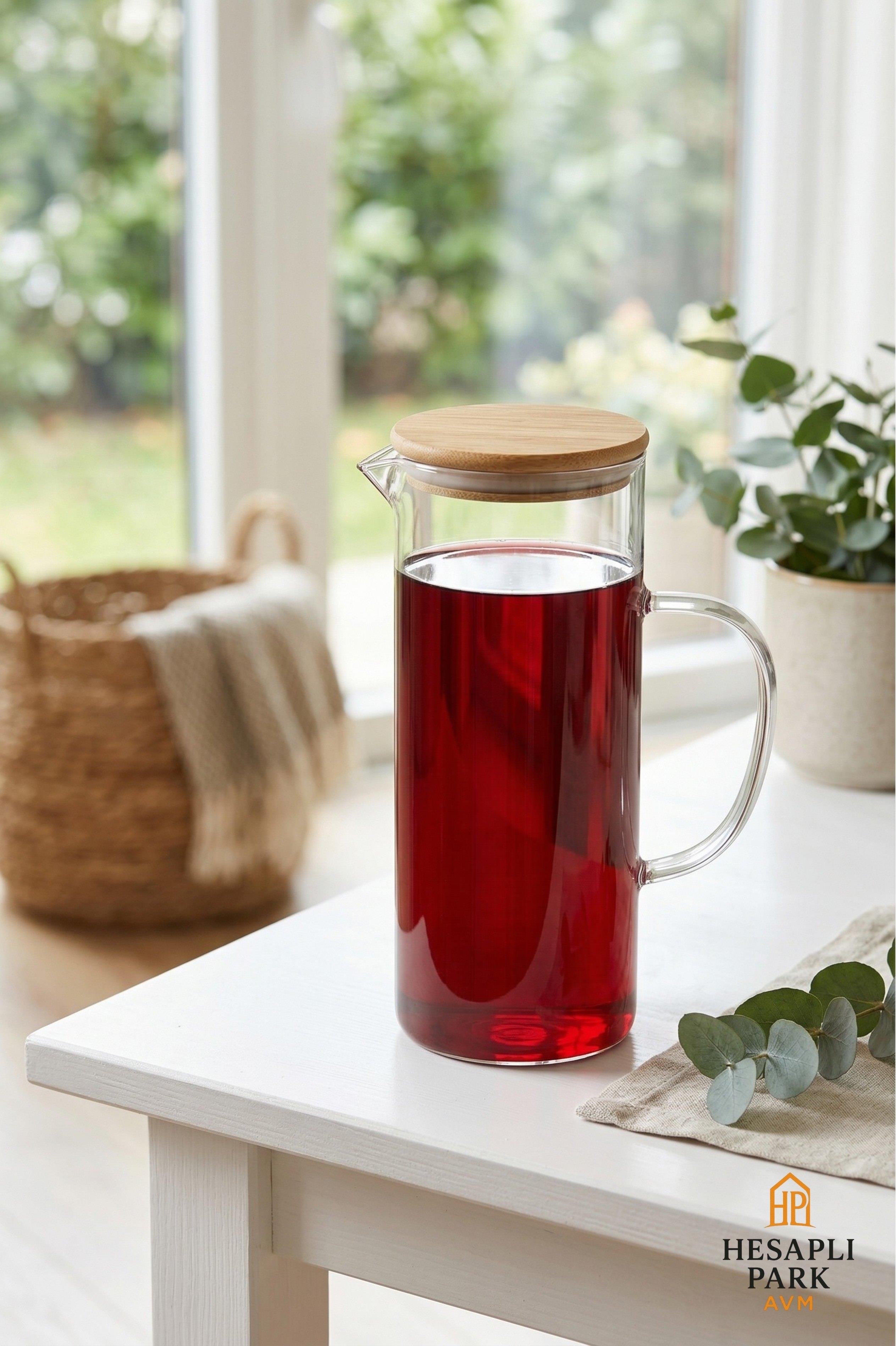 1500ML BAMBU KAPAKLI CAM SÜRAHİ