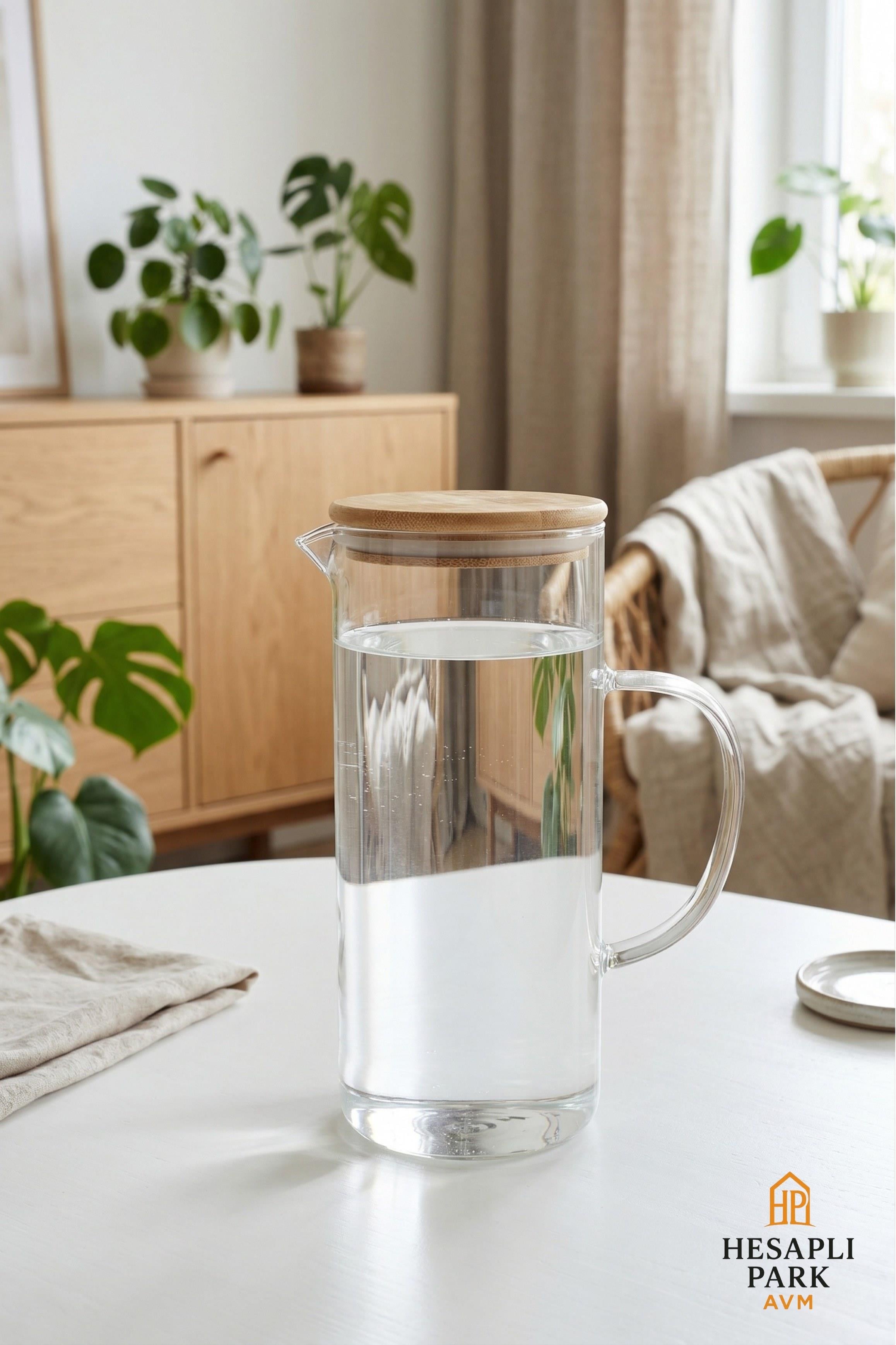 1500ML BAMBU KAPAKLI CAM SÜRAHİ