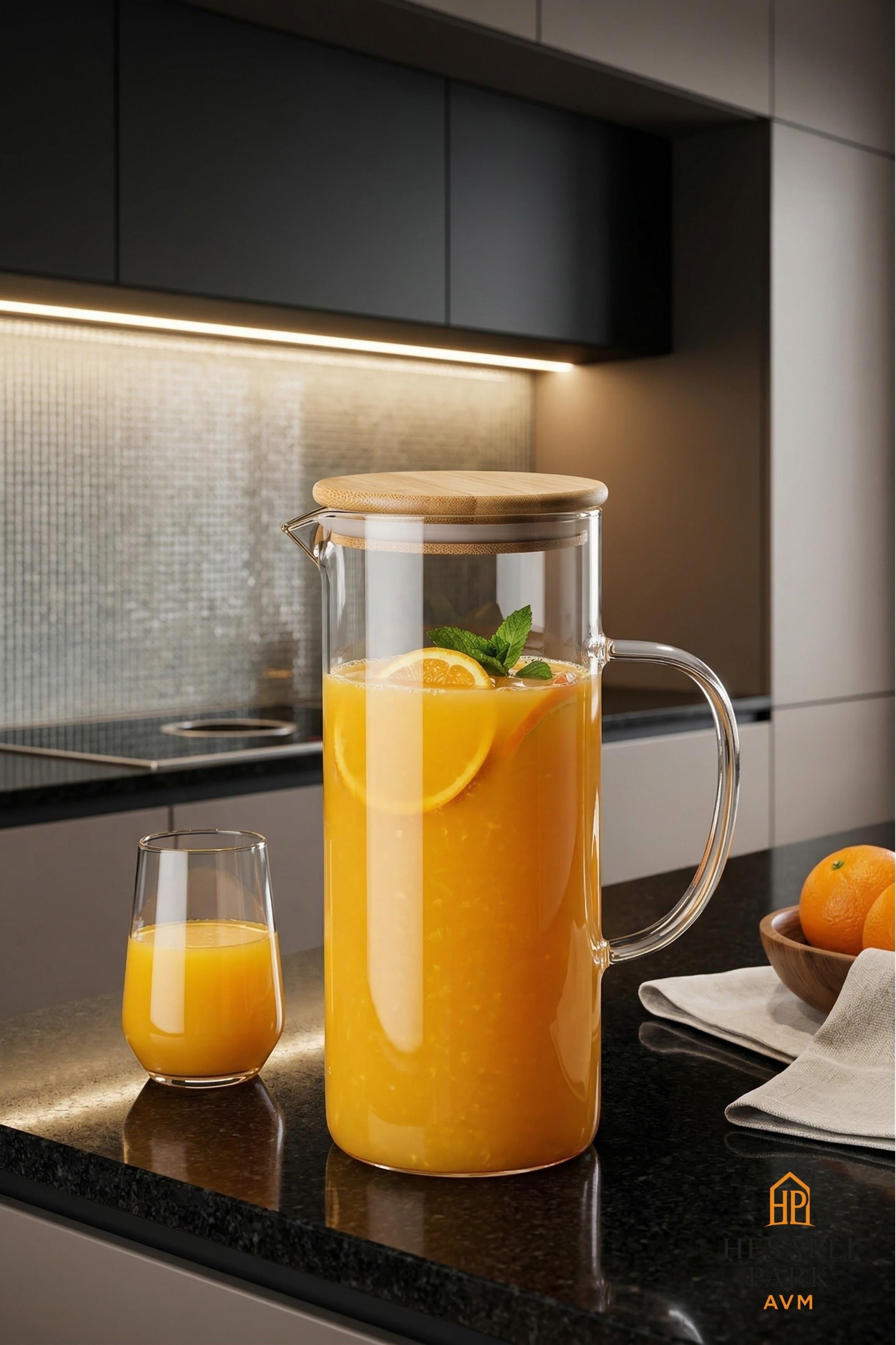 1500ML BAMBU KAPAKLI CAM SÜRAHİ