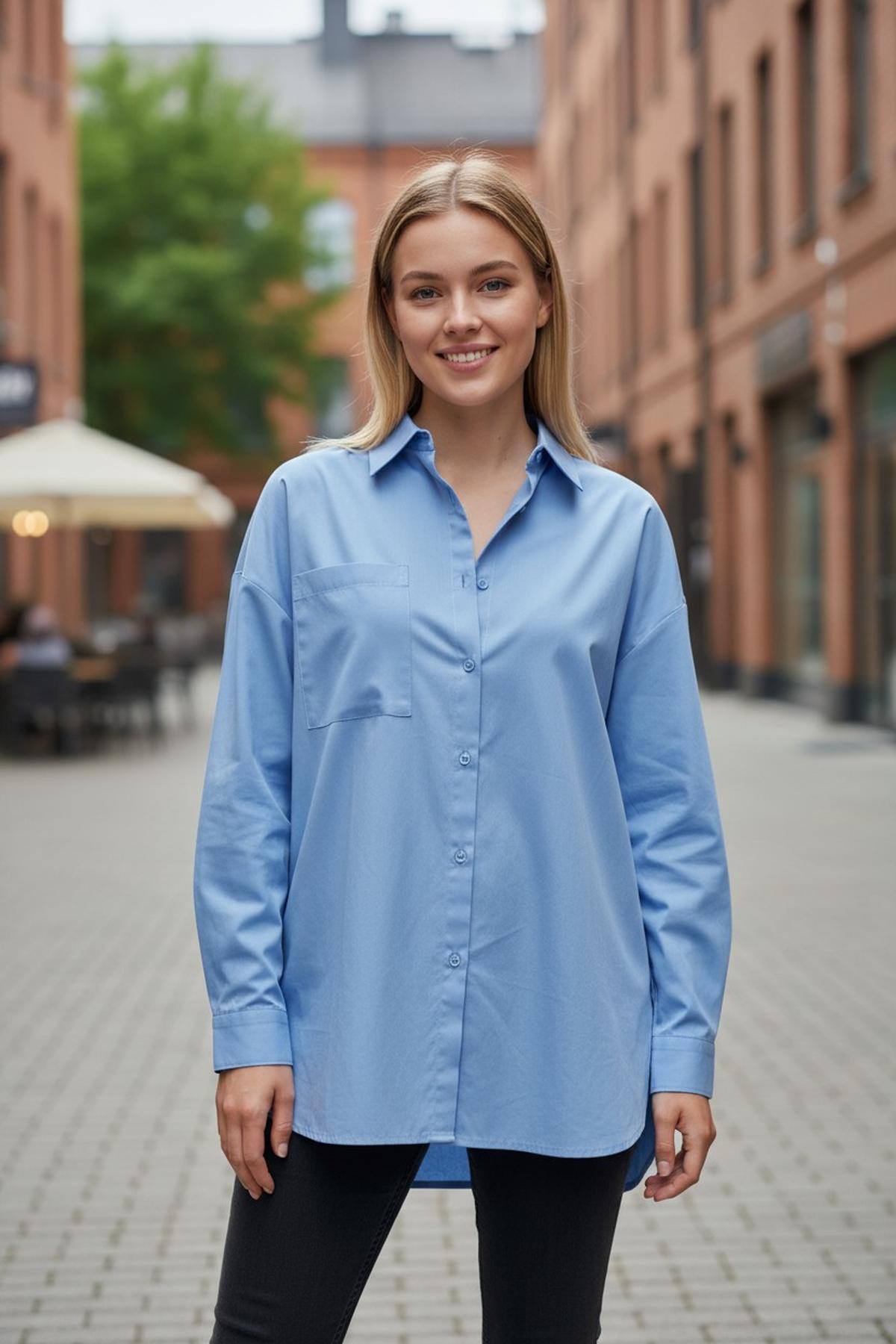 KADIN OVERSIZE POPLİN GÖMLEK 