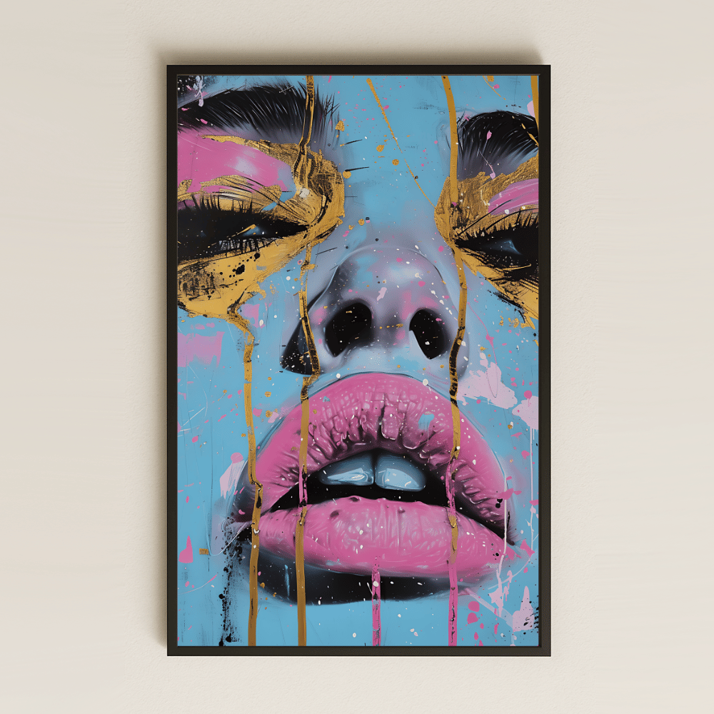 Altın Sıçramalı Modern Yüz Tasarımlı Şeffaf Pleksi Tablo