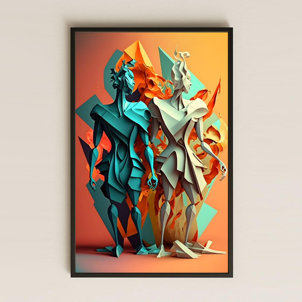 Ateş ve Buz Figürlü Soyut Şeffaf Pleksi Tablo