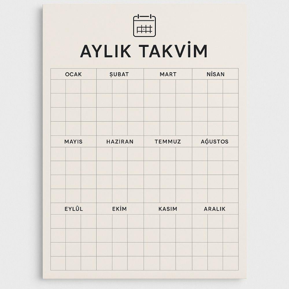 Aylık Takvim Panosu 60x90 cm - Modern Yıllık Planlama