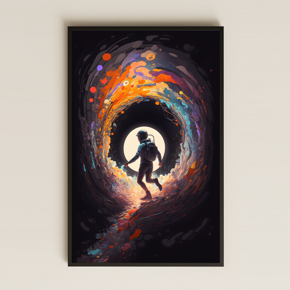 Boyut Geçidi Temalı Spiral Renkli Astronot Pleksi Tablo - Kozmik Yolculuk