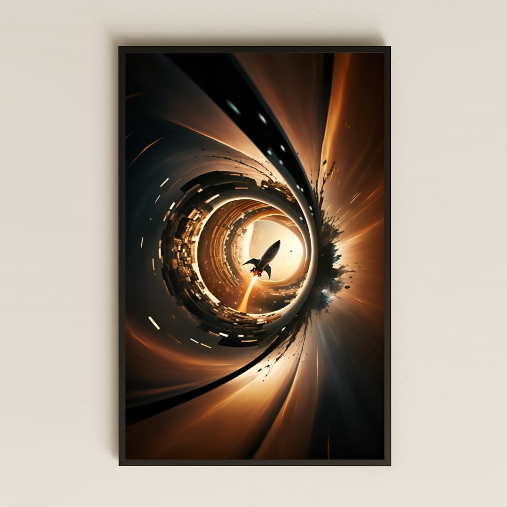 Boyut Tünelinden Fırlayan Roket Temalı Pleksi Tablo - Işık Hızında Kozmik Enerji